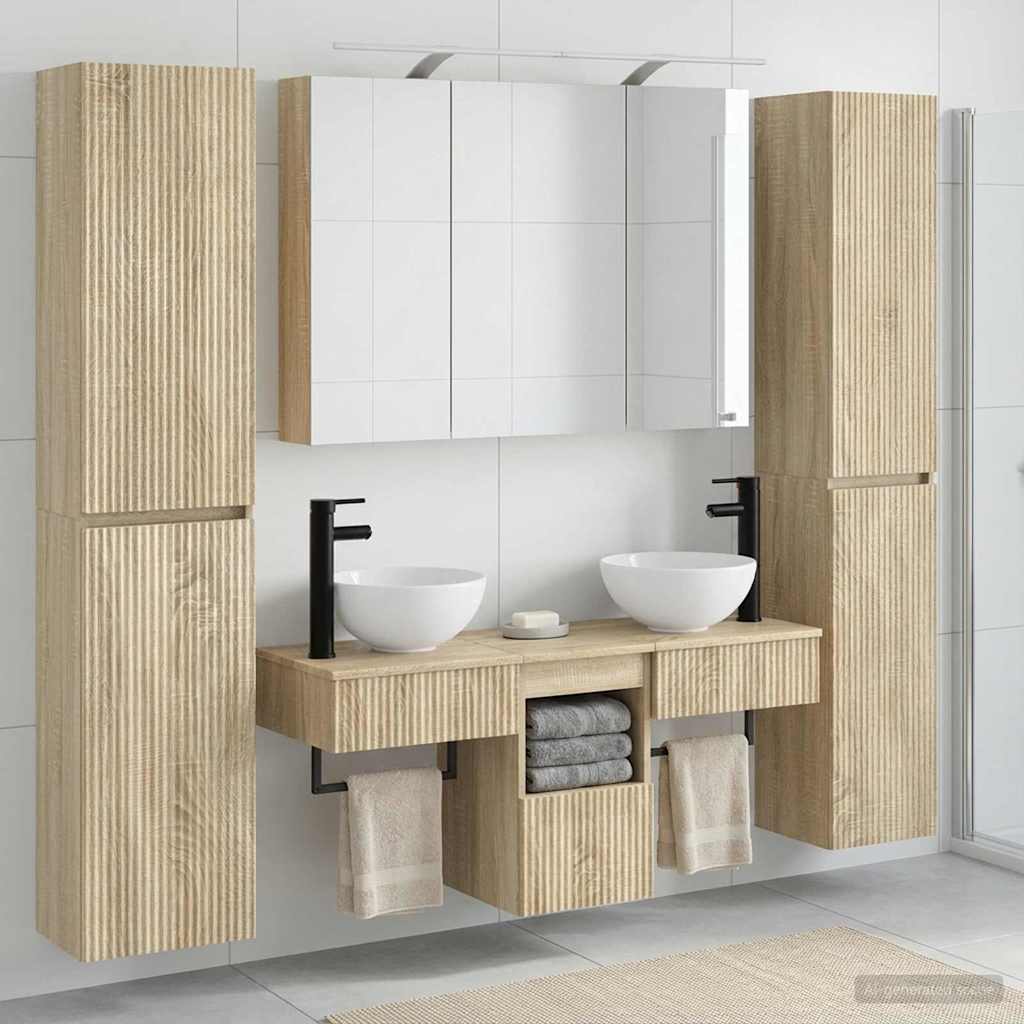 Badkamermeubelset 6 pcs Sonoma Eiken Bewerkt hout en glas is nu te koop bij PeponiXL, paradijselijk wonen!