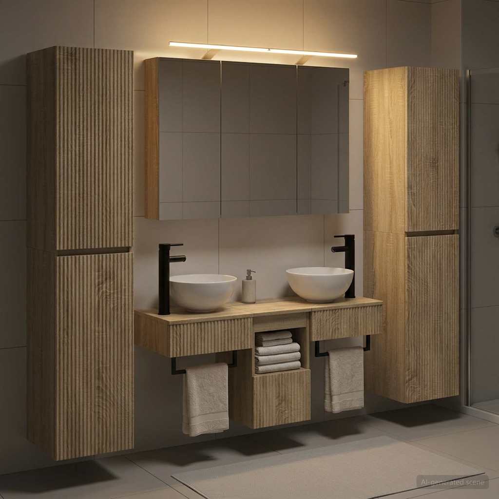 Badkamermeubelset 6 pcs Sonoma Eiken Bewerkt hout en glas is nu te koop bij PeponiXL, paradijselijk wonen!