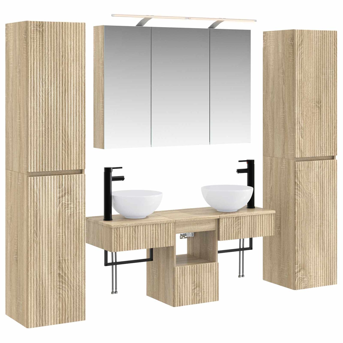 Badkamermeubelset 6 pcs Sonoma Eiken Bewerkt hout en glas is nu te koop bij PeponiXL, paradijselijk wonen!