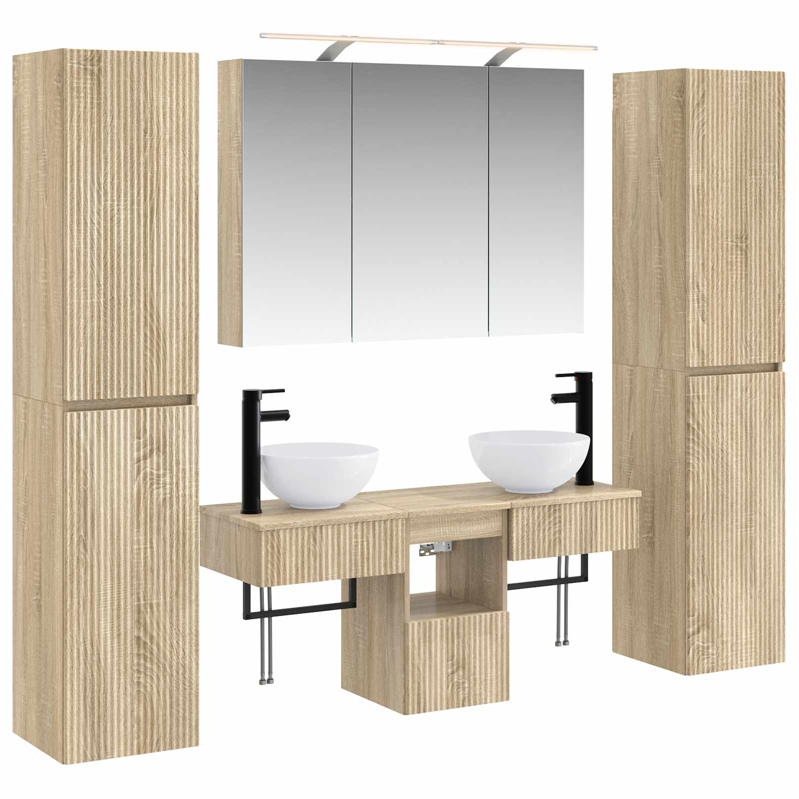 Badkamermeubelset 6 pcs Sonoma Eiken Bewerkt hout en glas is nu te koop bij PeponiXL, paradijselijk wonen!
