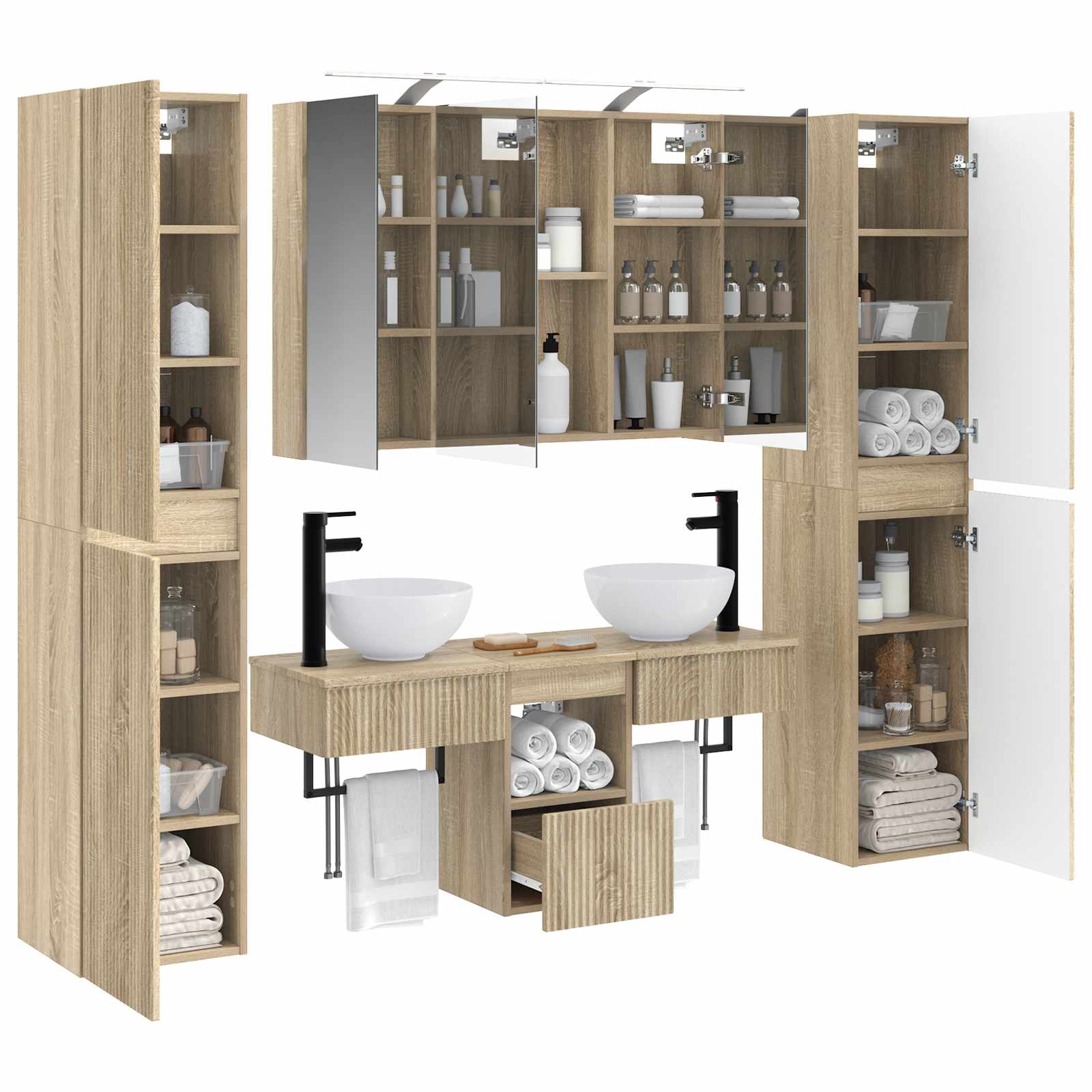 Badkamermeubelset 6 pcs Sonoma Eiken Bewerkt hout en glas is nu te koop bij PeponiXL, paradijselijk wonen!