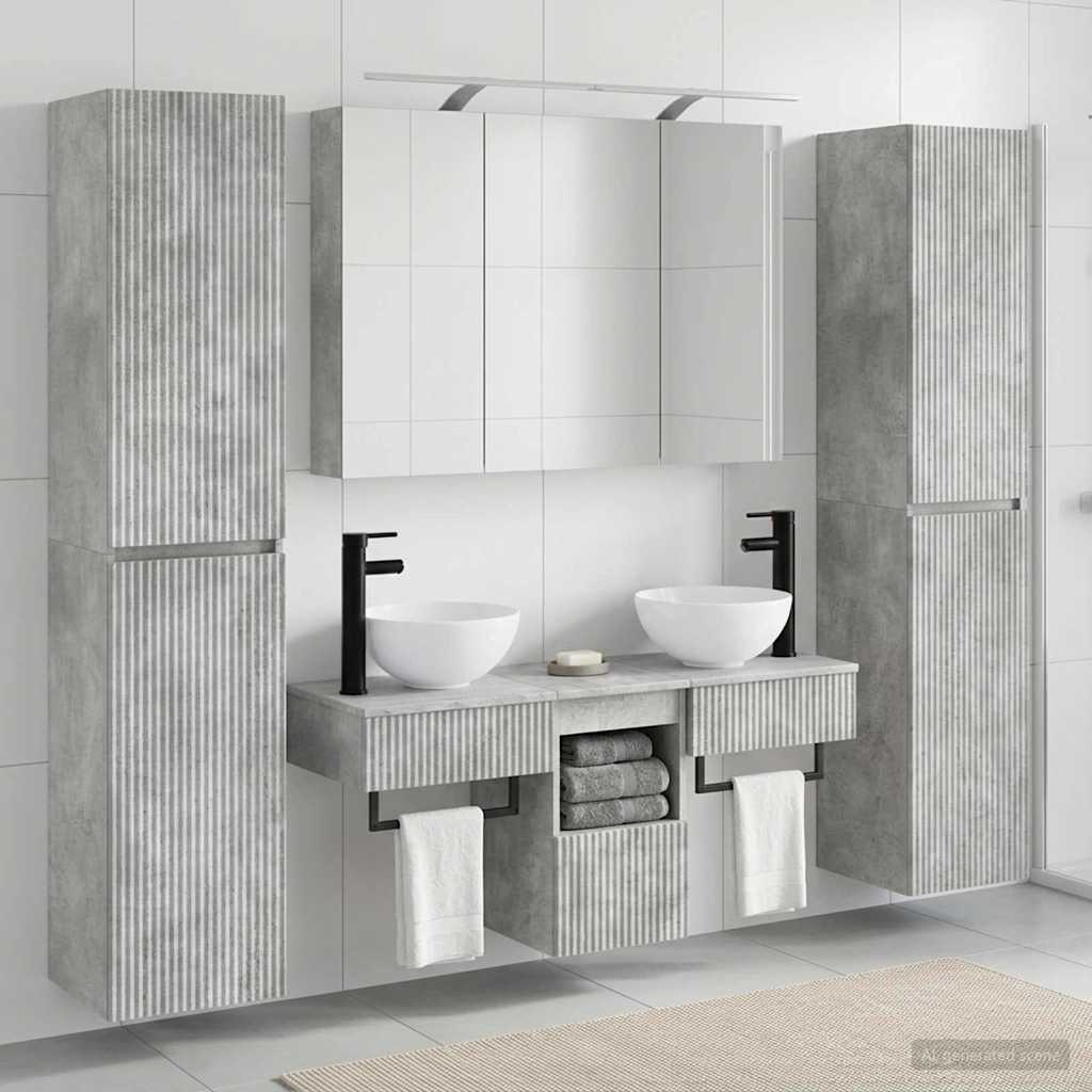 Badkamermeubelset 6 pcs Betongrijs Bewerkt hout en glas is nu te koop bij PeponiXL, paradijselijk wonen!