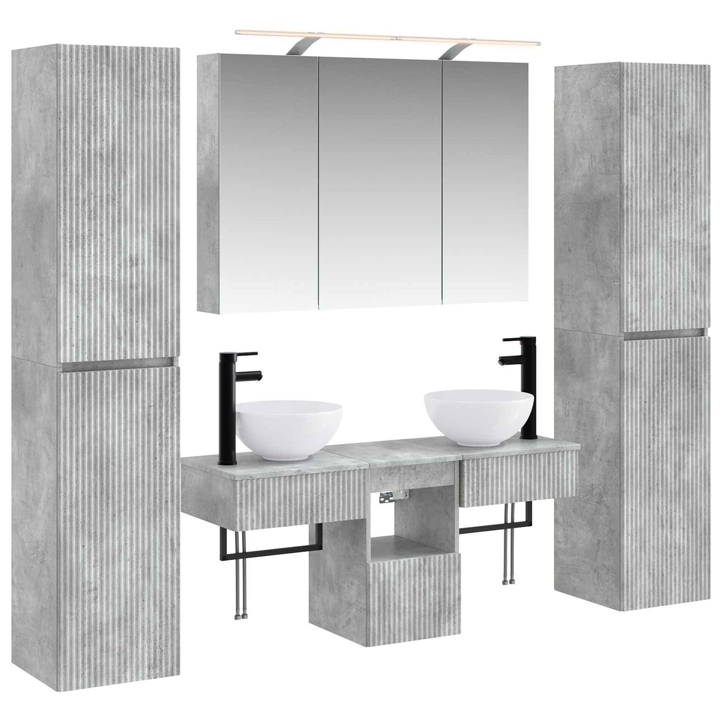 Badkamermeubelset 6 pcs Betongrijs Bewerkt hout en glas is nu te koop bij PeponiXL, paradijselijk wonen!