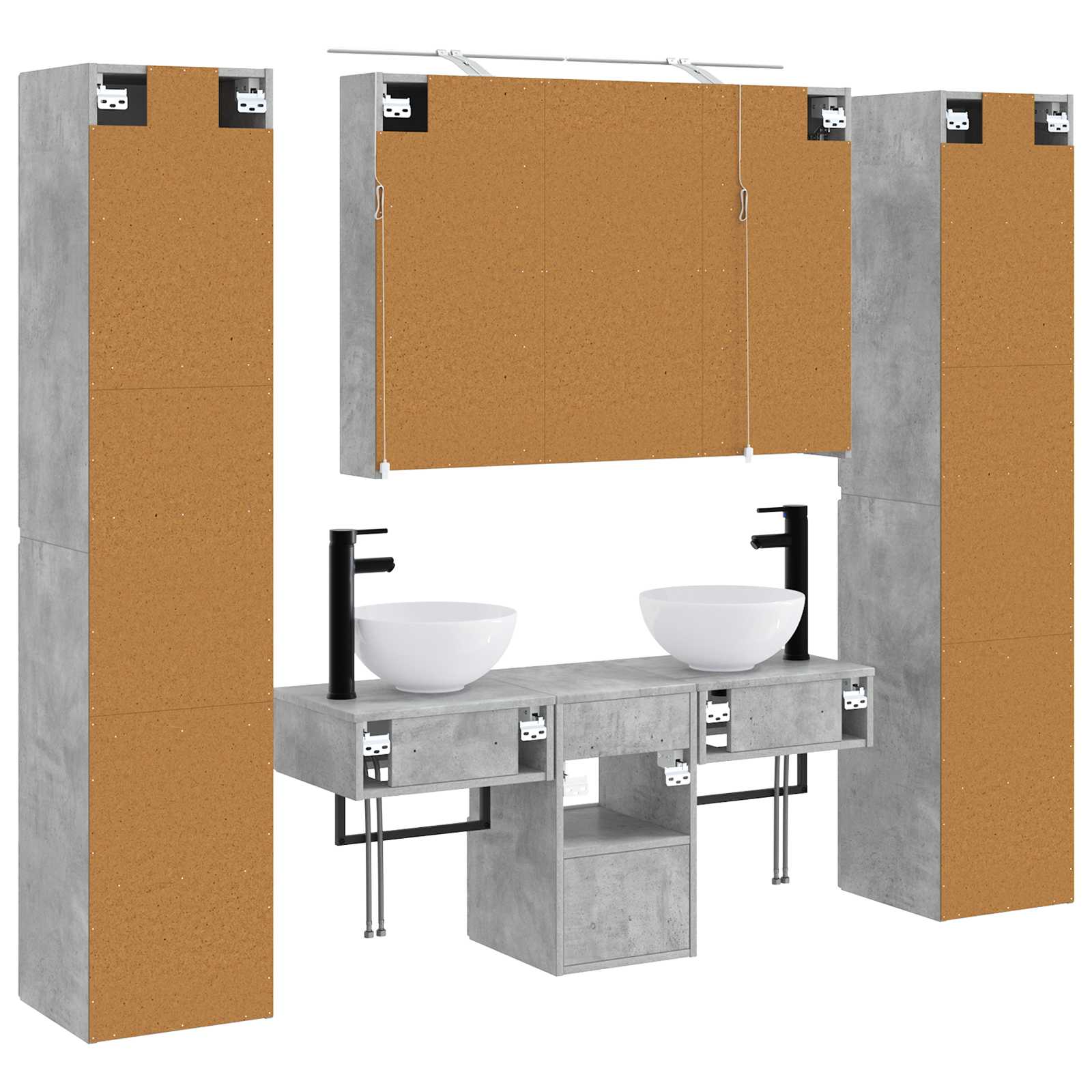 Badkamermeubelset 6 pcs Betongrijs Bewerkt hout en glas is nu te koop bij PeponiXL, paradijselijk wonen!