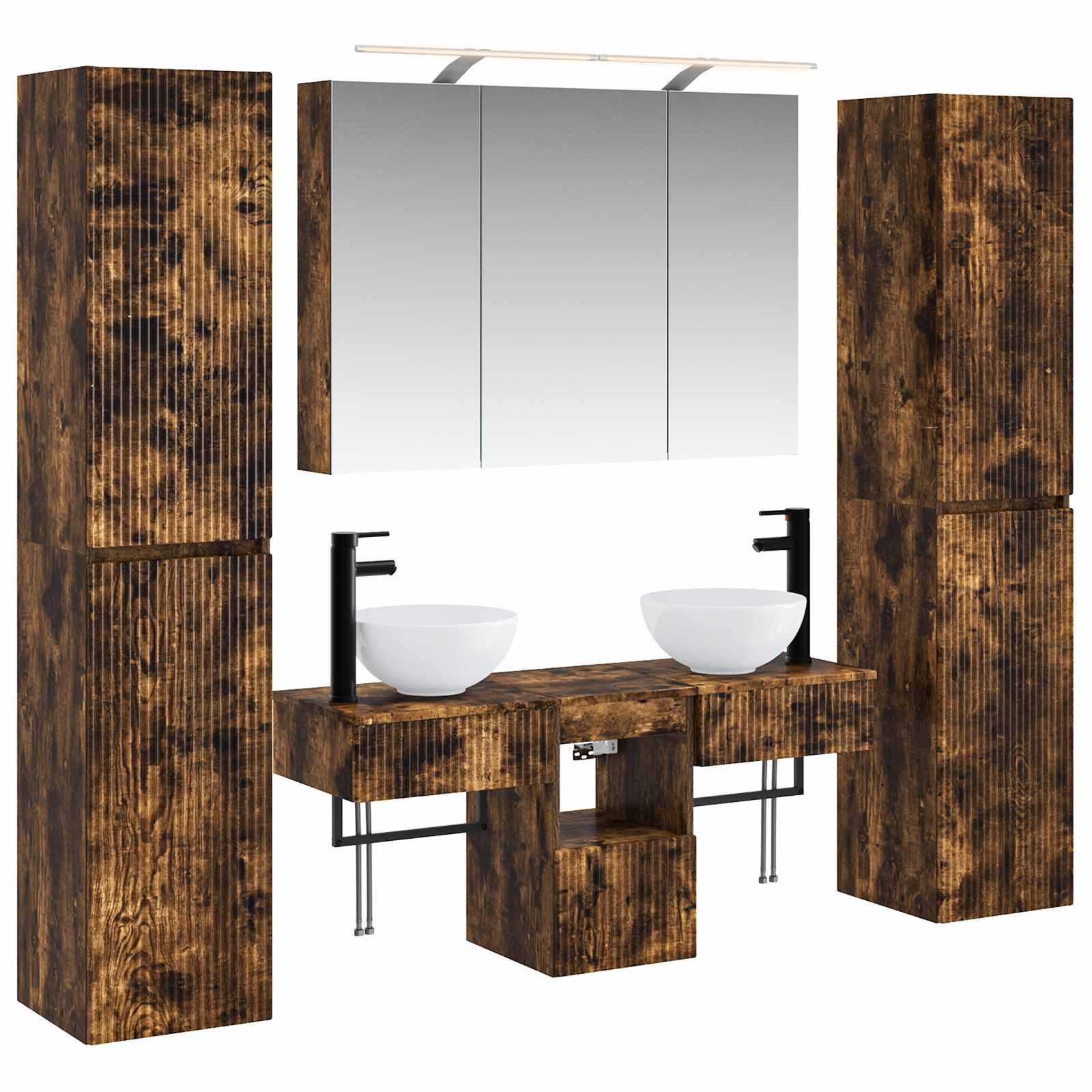 Badkamermeubelset 6 pcs Gerookt eiken Bewerkt hout en glas is nu te koop bij PeponiXL, paradijselijk wonen!