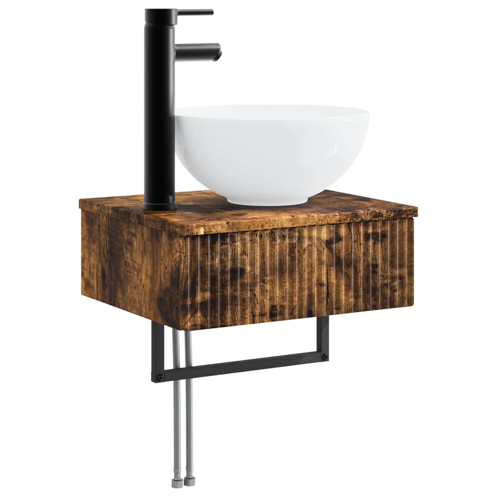 Badkamermeubelset 6 pcs Gerookt eiken Bewerkt hout en glas is nu te koop bij PeponiXL, paradijselijk wonen!