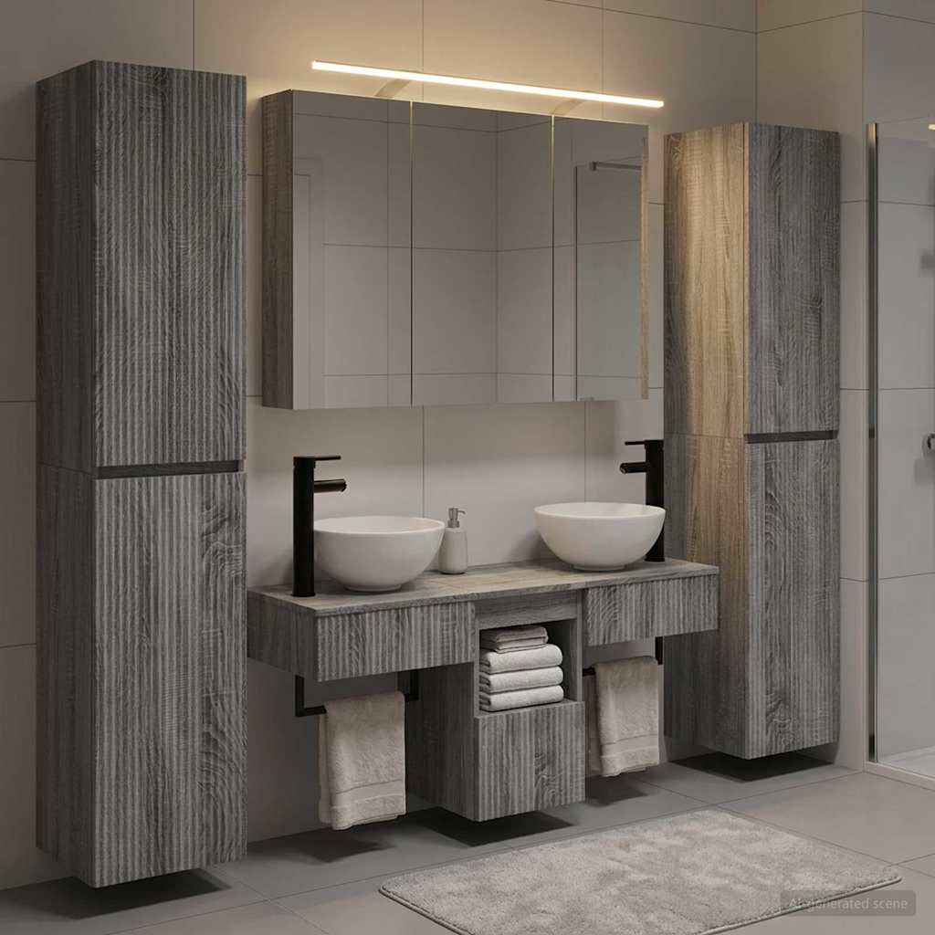 Badkamermeubelset 6 pcs Grijs Sonoma Bewerkt hout en glas is nu te koop bij PeponiXL, paradijselijk wonen!