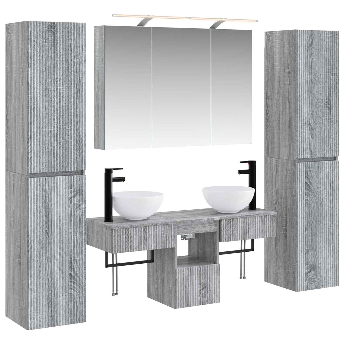 Badkamermeubelset 6 pcs Grijs Sonoma Bewerkt hout en glas is nu te koop bij PeponiXL, paradijselijk wonen!