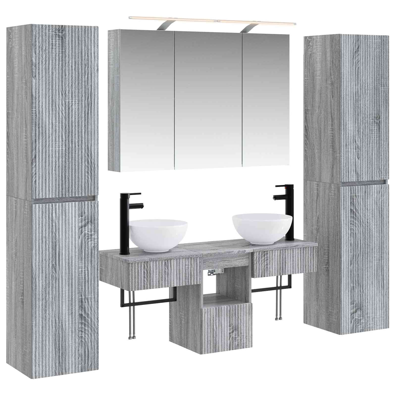 Badkamermeubelset 6 pcs Grijs Sonoma Bewerkt hout en glas is nu te koop bij PeponiXL, paradijselijk wonen!