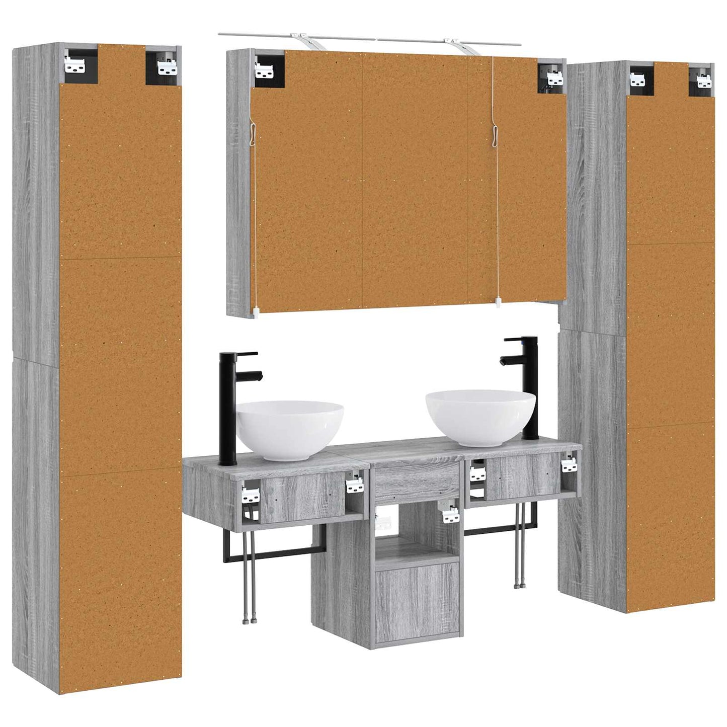 Badkamermeubelset 6 pcs Grijs Sonoma Bewerkt hout en glas is nu te koop bij PeponiXL, paradijselijk wonen!