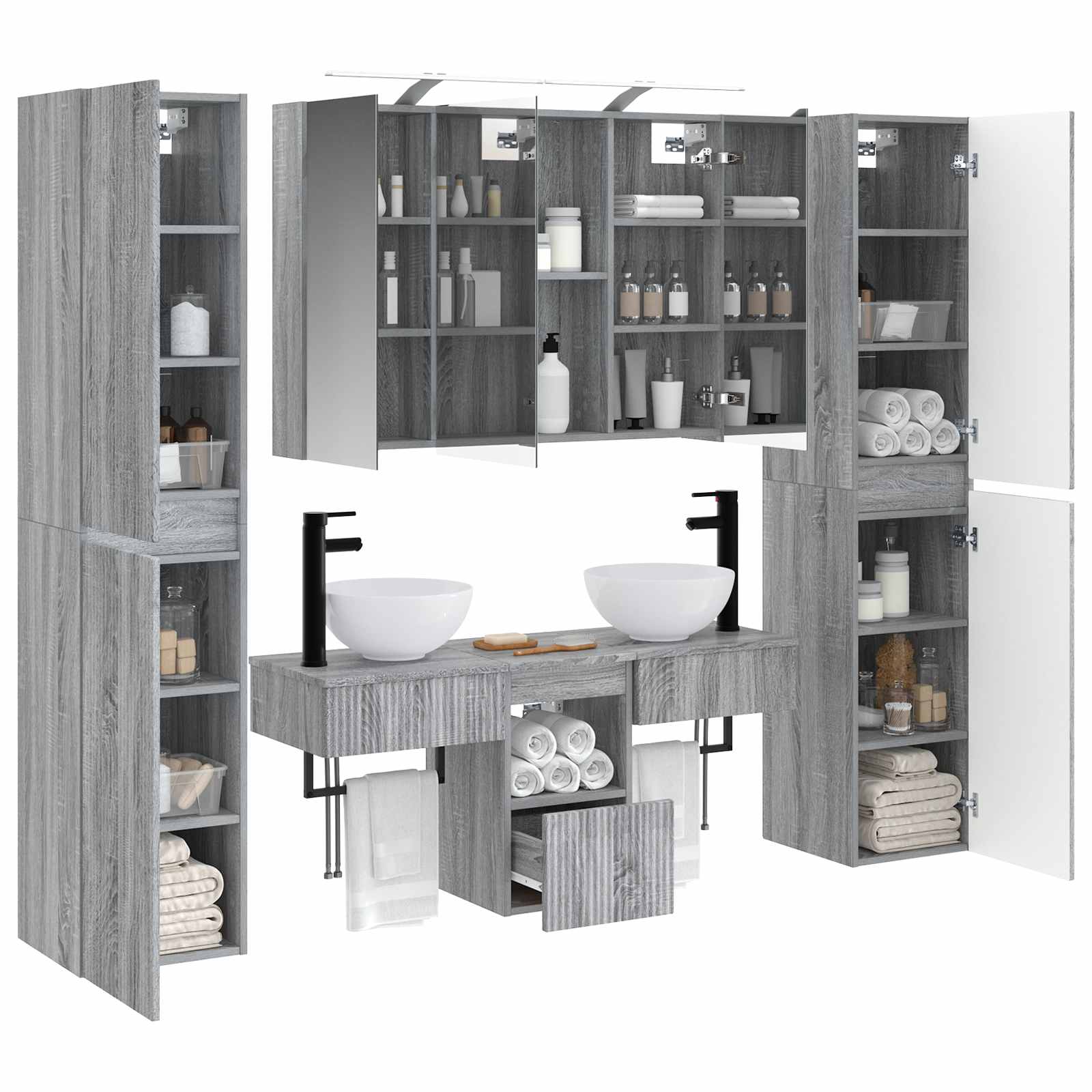 Badkamermeubelset 6 pcs Grijs Sonoma Bewerkt hout en glas is nu te koop bij PeponiXL, paradijselijk wonen!