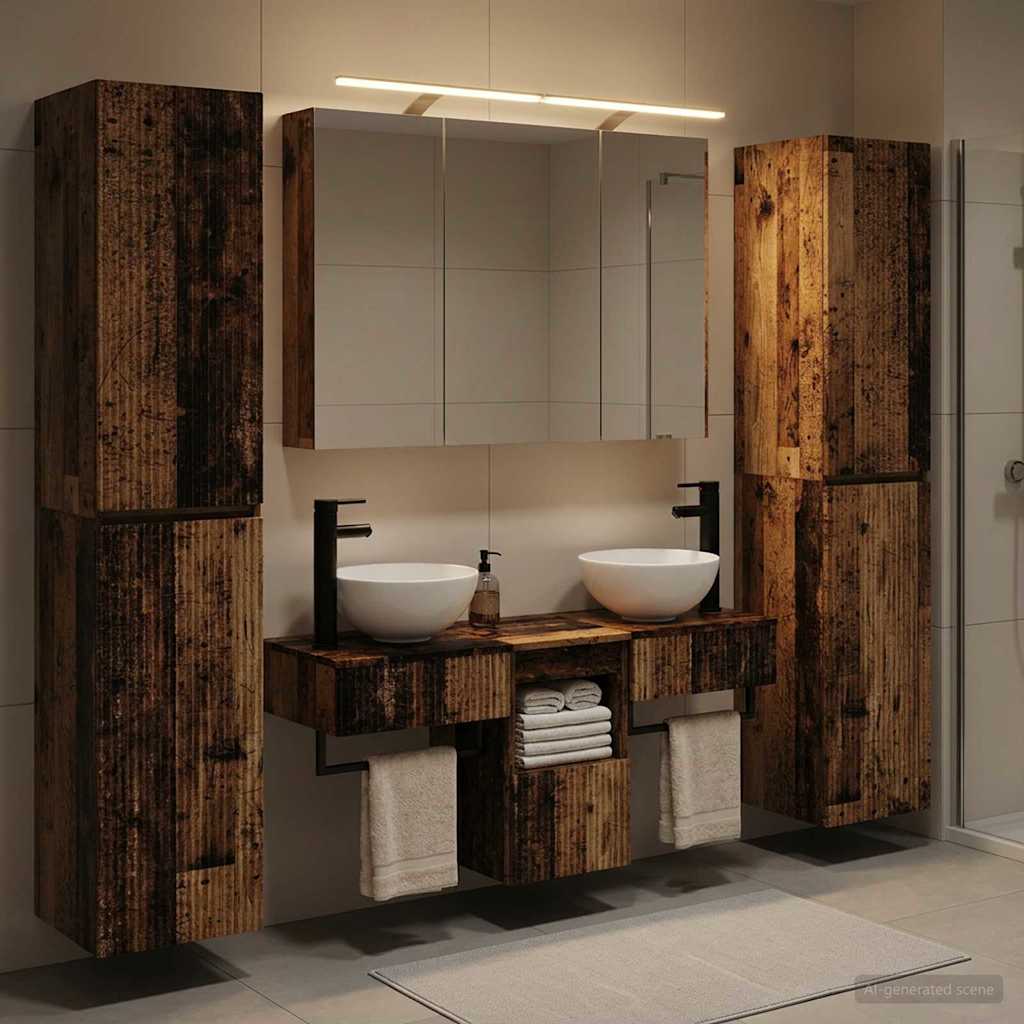 Badkamermeubelset 6 pcs Oud hout Bewerkt hout en glas is nu te koop bij PeponiXL, paradijselijk wonen!
