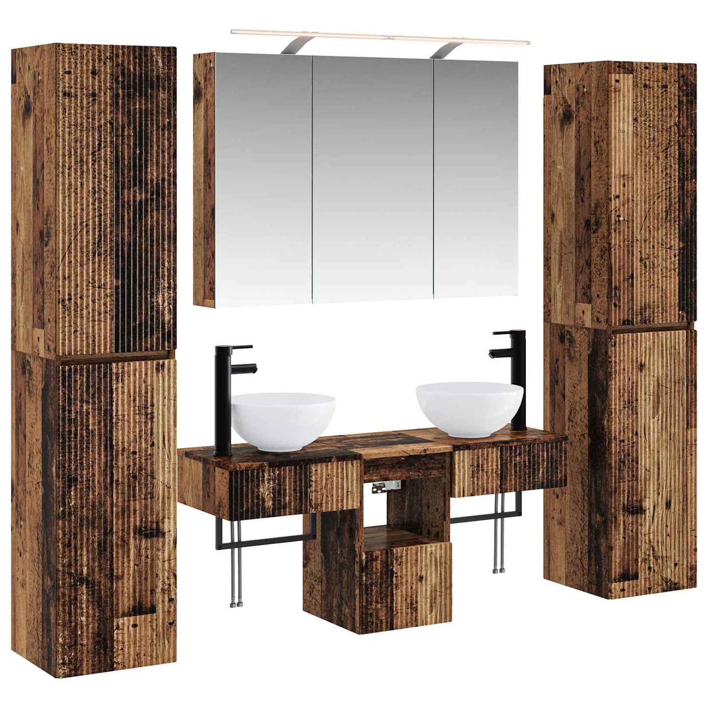 Badkamermeubelset 6 pcs Oud hout Bewerkt hout en glas is nu te koop bij PeponiXL, paradijselijk wonen!