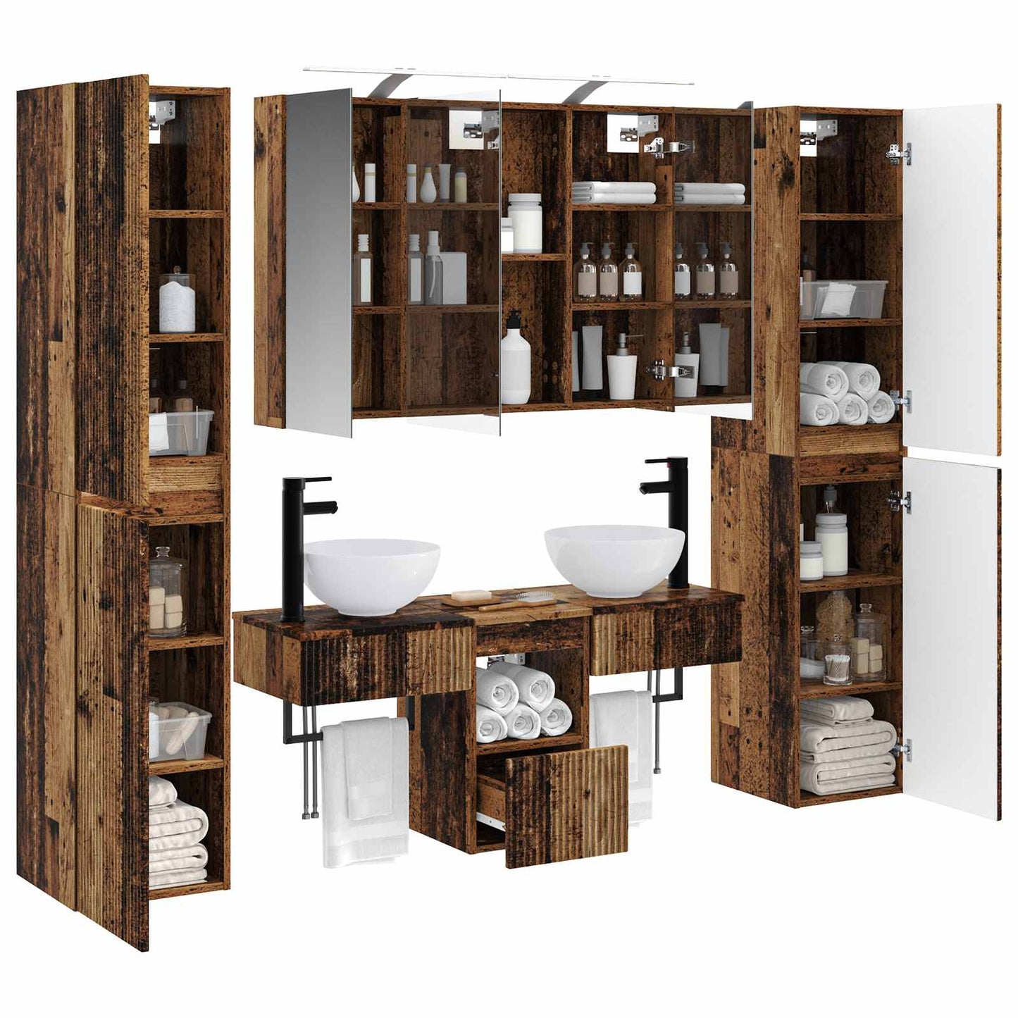 Badkamermeubelset 6 pcs Oud hout Bewerkt hout en glas is nu te koop bij PeponiXL, paradijselijk wonen!