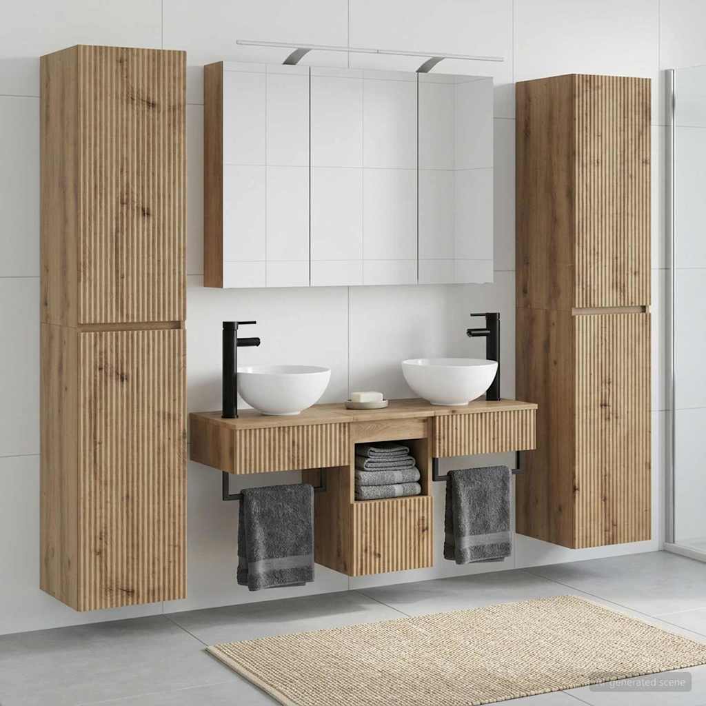 Badkamermeubelset 6 pcs Artisanaal eiken Bewerkt hout en glas is nu te koop bij PeponiXL, paradijselijk wonen!