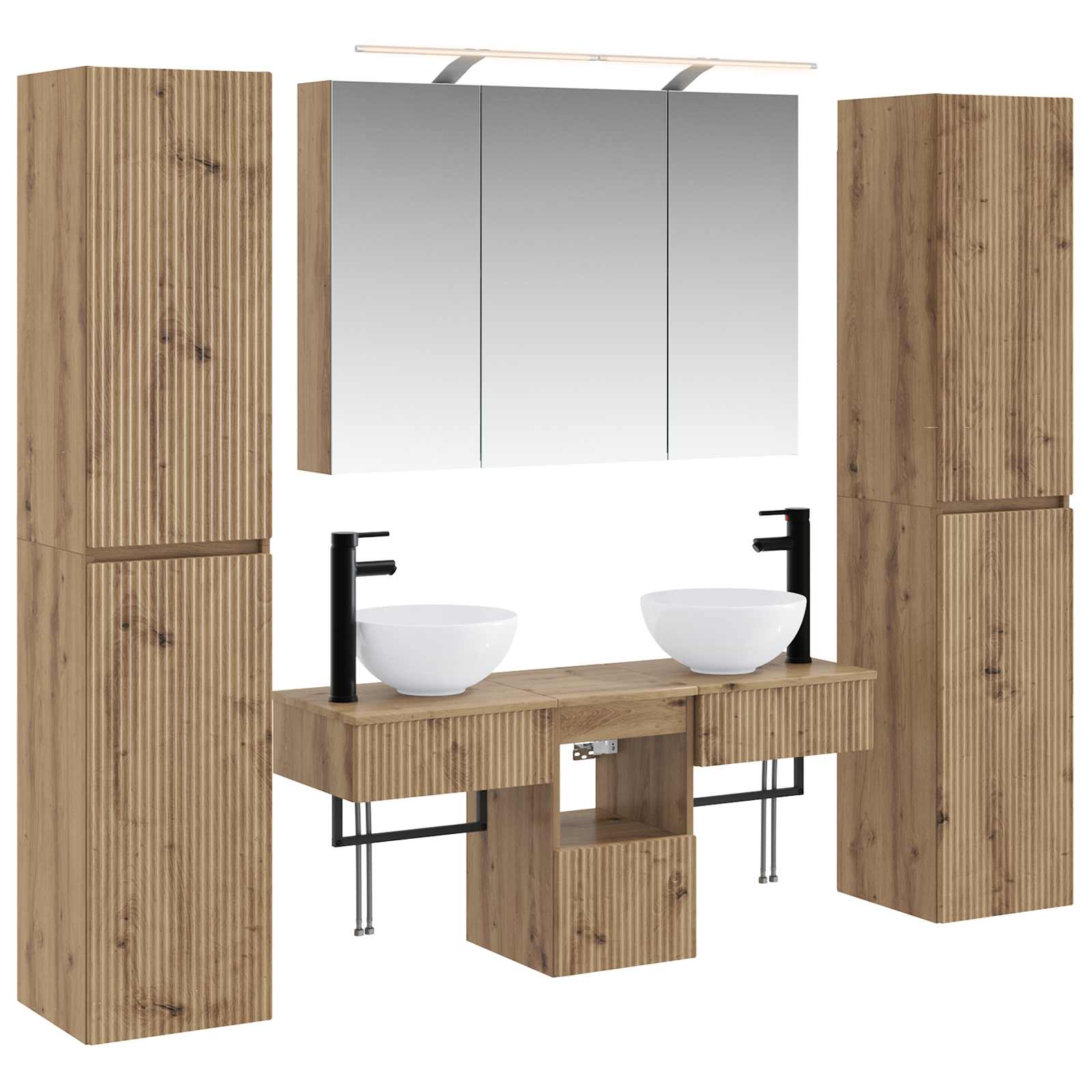 Badkamermeubelset 6 pcs Artisanaal eiken Bewerkt hout en glas is nu te koop bij PeponiXL, paradijselijk wonen!