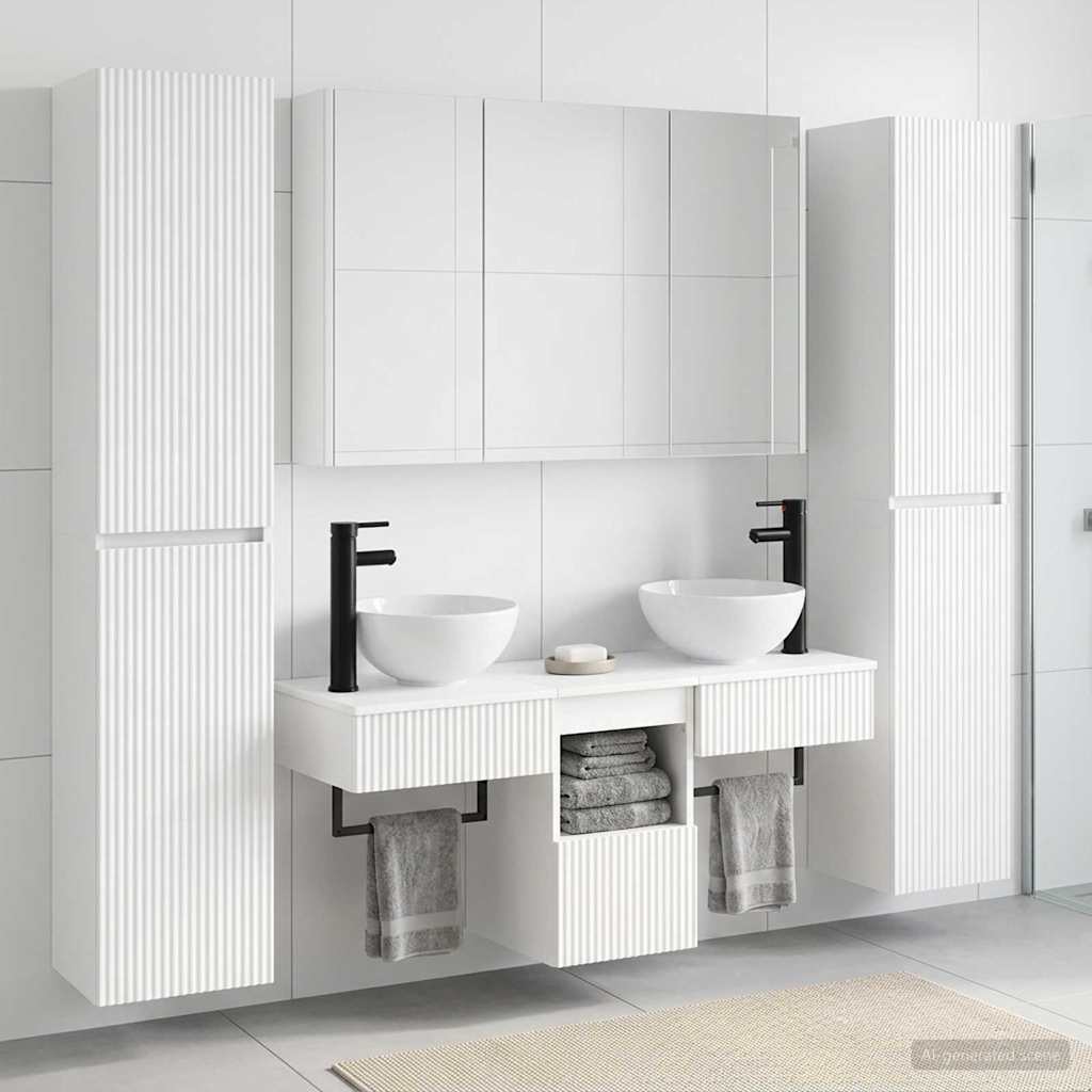 Badkamermeubelset 6 pcs Wit Bewerkt hout en glas is nu te koop bij PeponiXL, paradijselijk wonen!