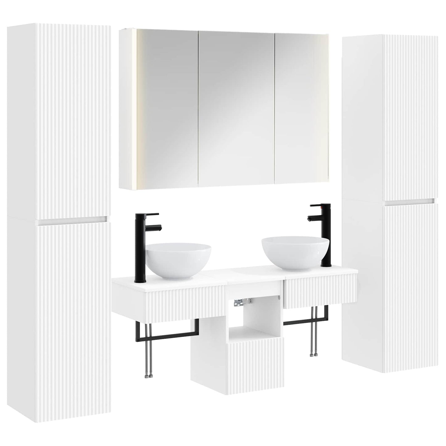 Badkamermeubelset 6 pcs Wit Bewerkt hout en glas is nu te koop bij PeponiXL, paradijselijk wonen!