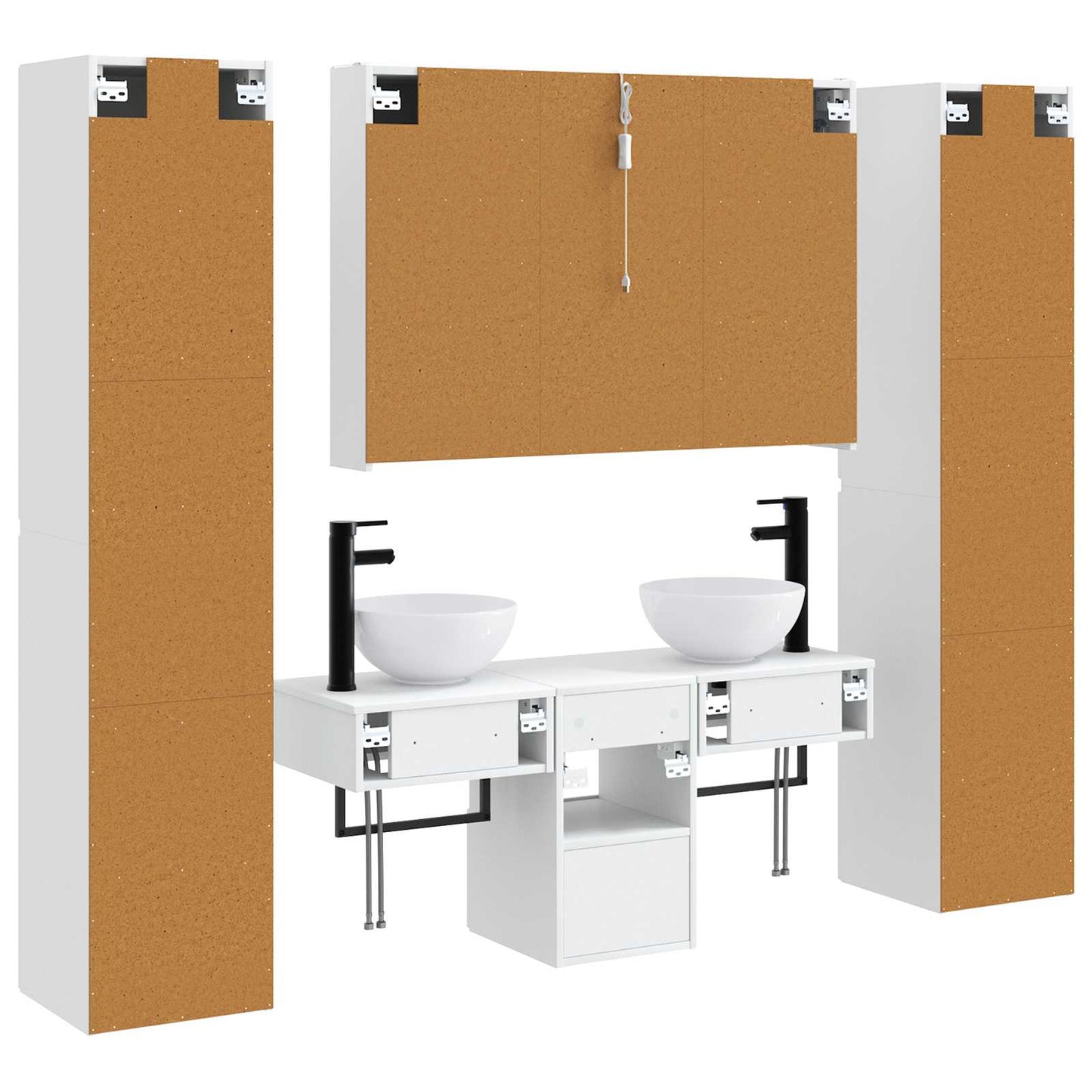 Badkamermeubelset 6 pcs Wit Bewerkt hout en glas is nu te koop bij PeponiXL, paradijselijk wonen!
