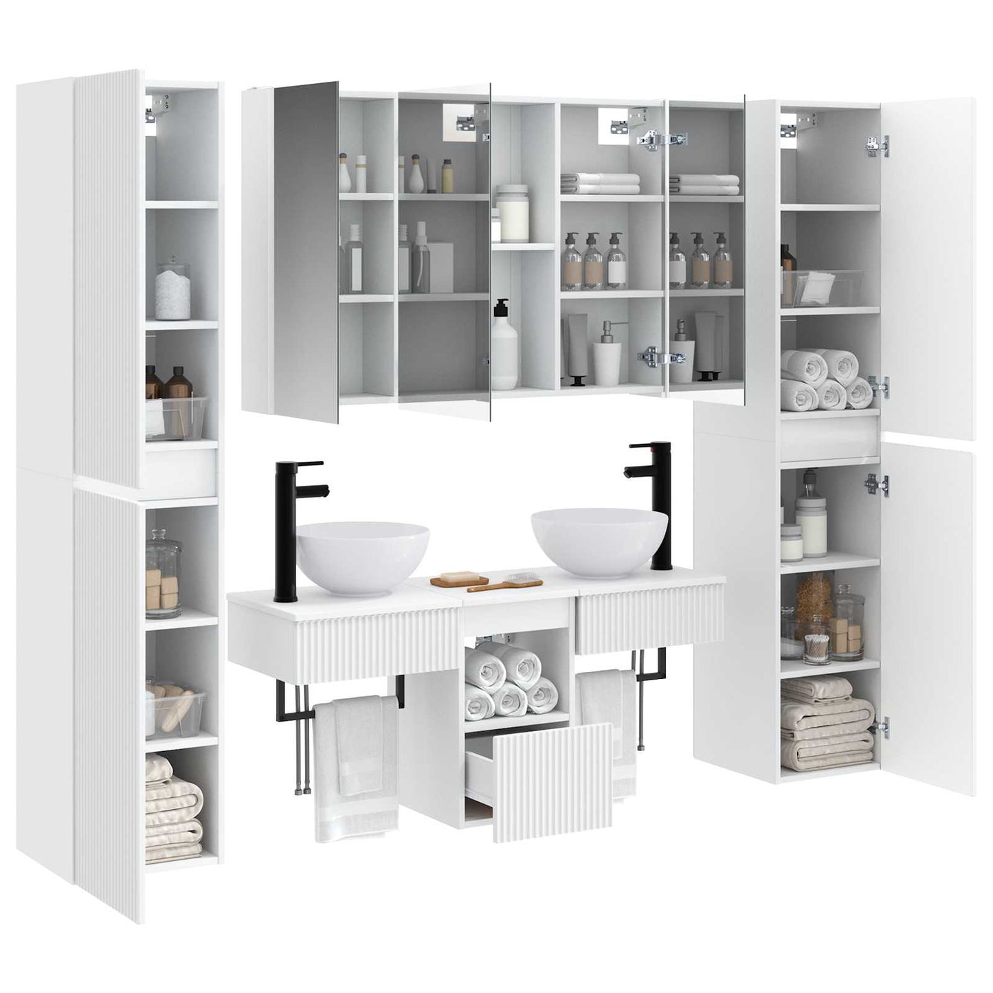 Badkamermeubelset 6 pcs Wit Bewerkt hout en glas is nu te koop bij PeponiXL, paradijselijk wonen!