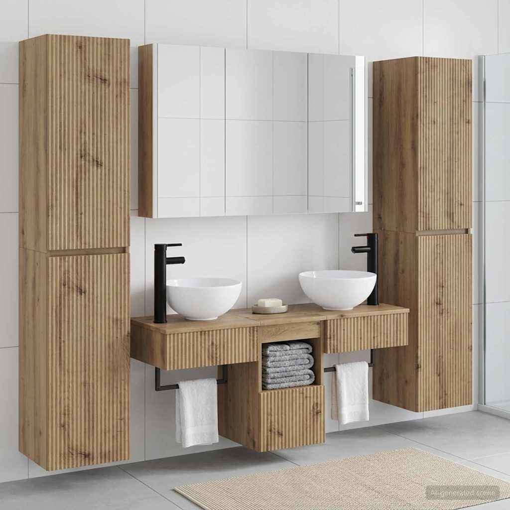 Badkamermeubelset 6 st Artisanaal eiken Bewerkt hout en glas is nu te koop bij PeponiXL, paradijselijk wonen!