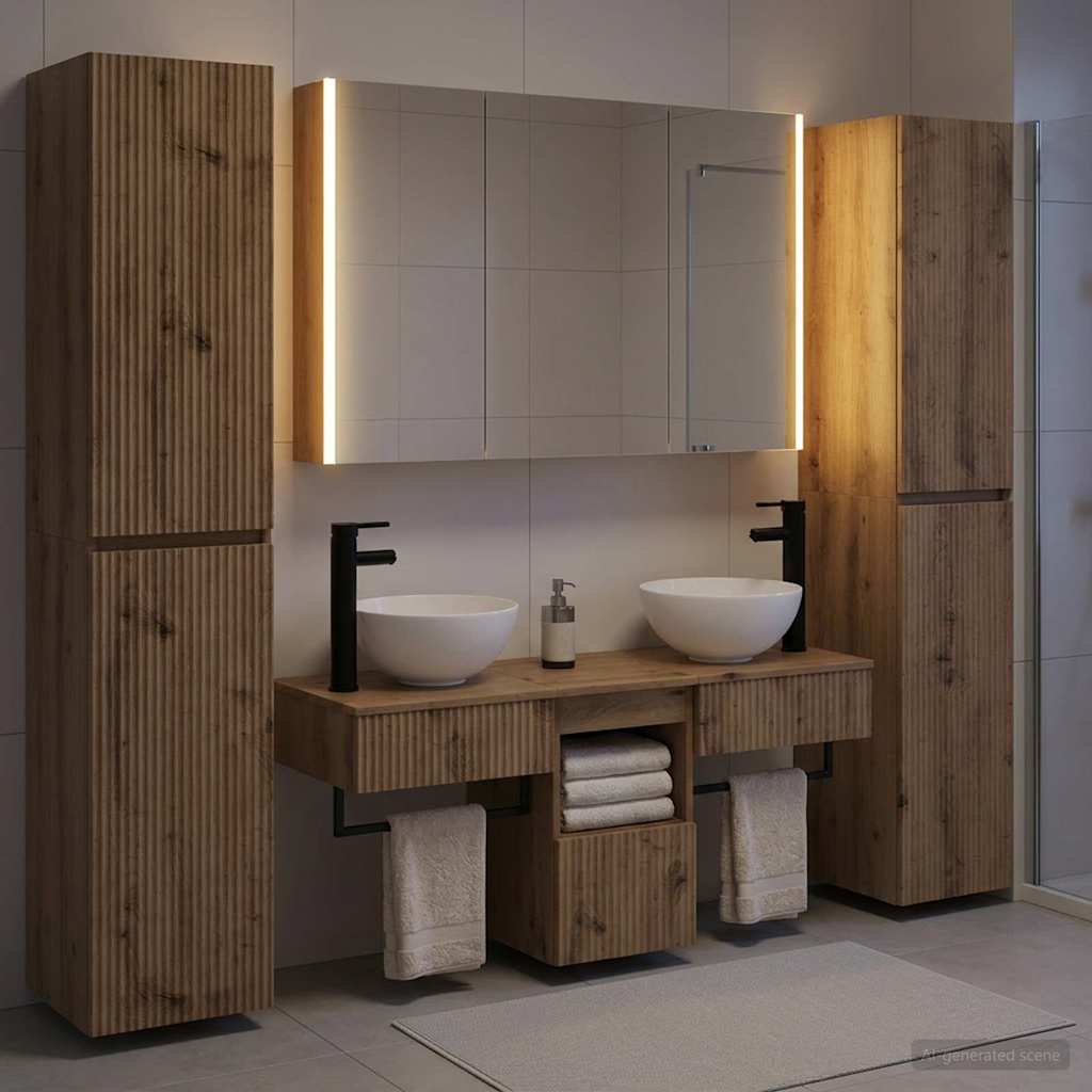 Badkamermeubelset 6 st Artisanaal eiken Bewerkt hout en glas is nu te koop bij PeponiXL, paradijselijk wonen!