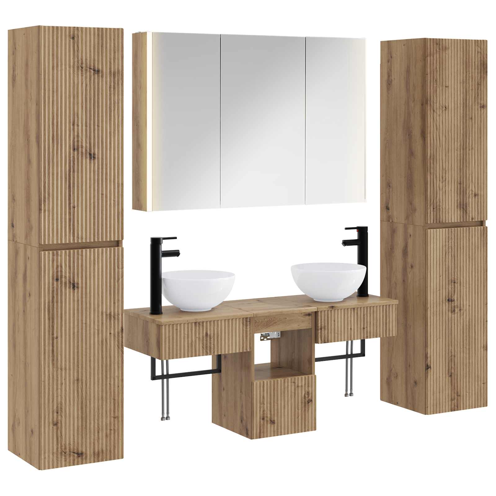 Badkamermeubelset 6 st Artisanaal eiken Bewerkt hout en glas is nu te koop bij PeponiXL, paradijselijk wonen!