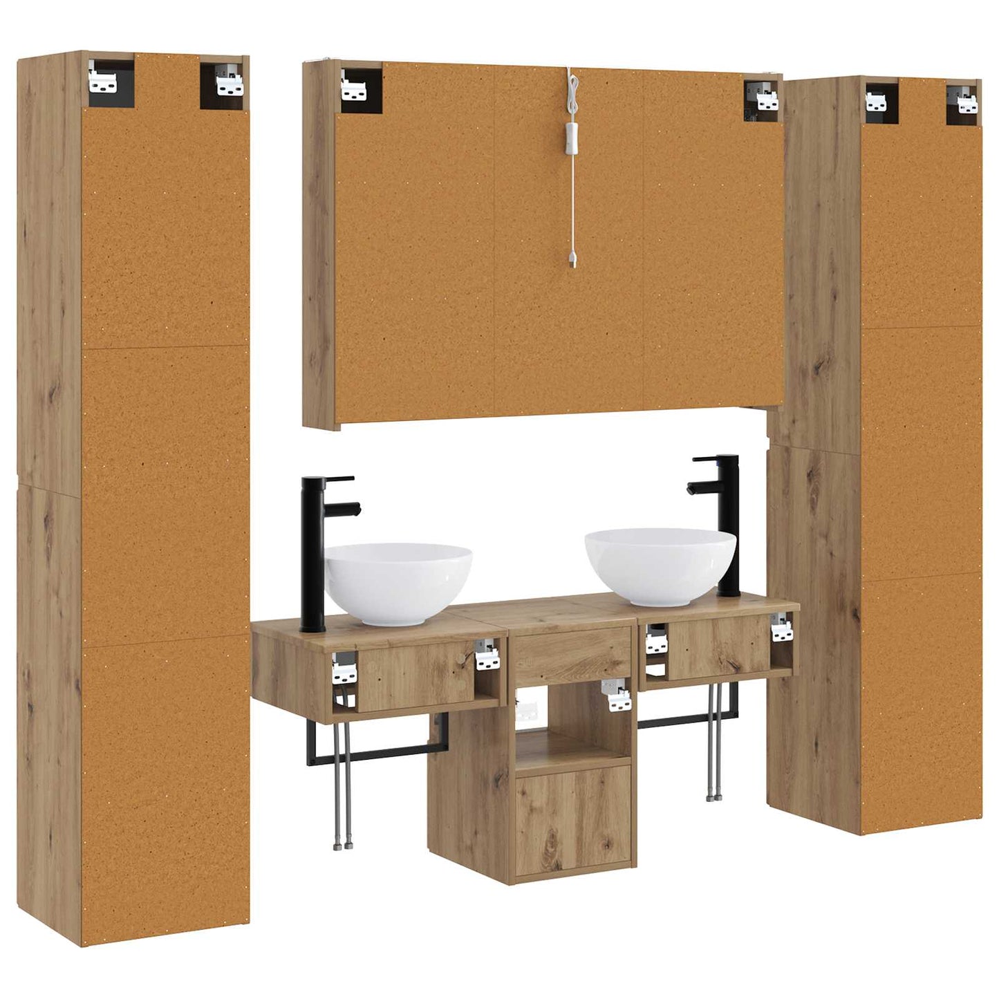 Badkamermeubelset 6 st Artisanaal eiken Bewerkt hout en glas is nu te koop bij PeponiXL, paradijselijk wonen!