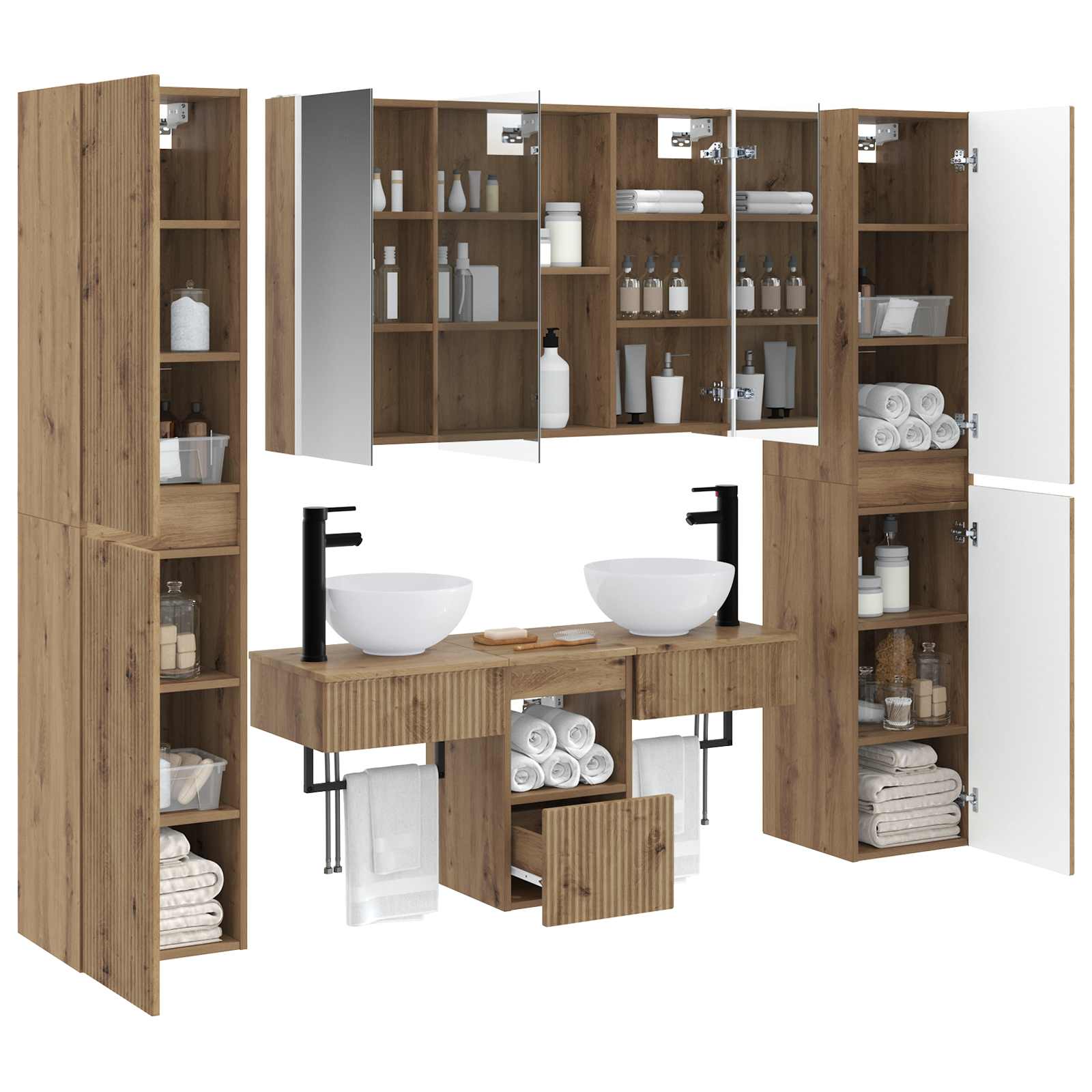 Badkamermeubelset 6 st Artisanaal eiken Bewerkt hout en glas is nu te koop bij PeponiXL, paradijselijk wonen!