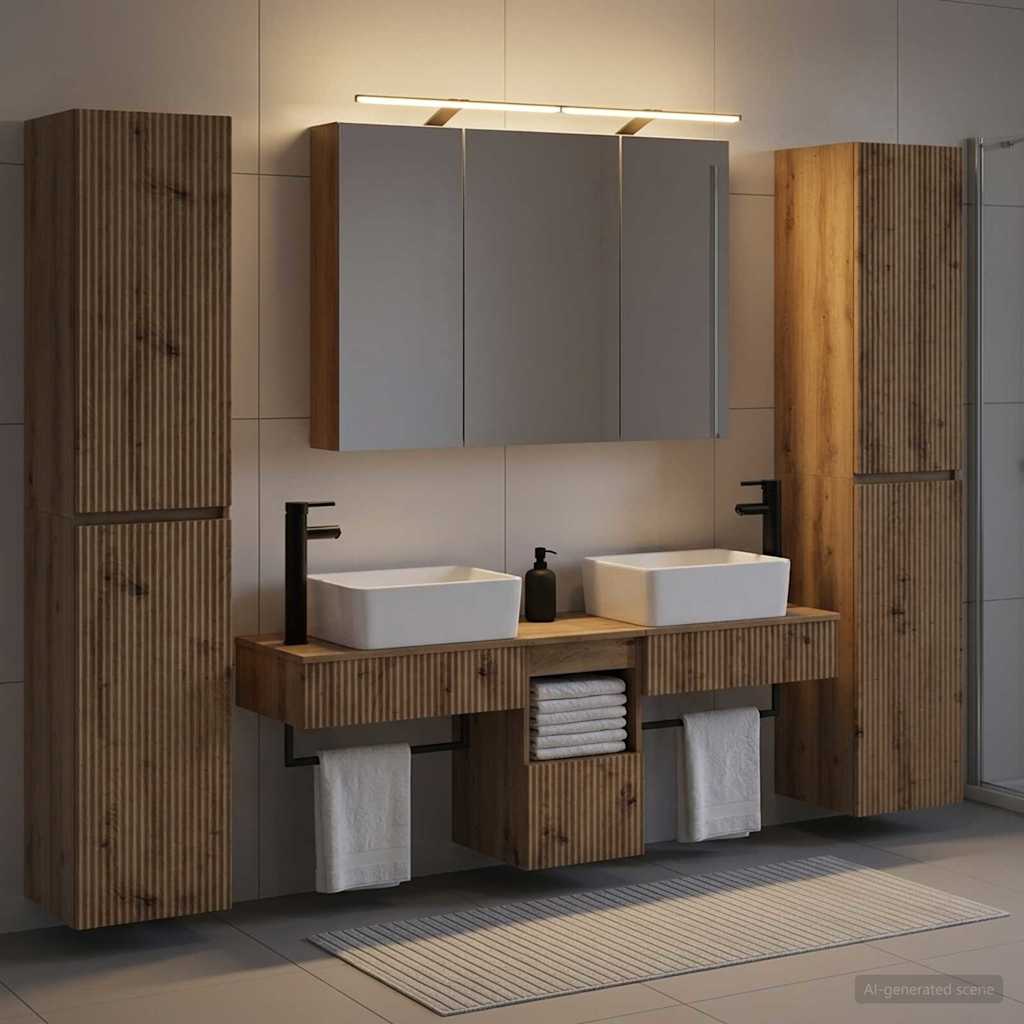 Badkamermeubelset 6 st Artisanaal eiken Bewerkt hout en glas is nu te koop bij PeponiXL, paradijselijk wonen!