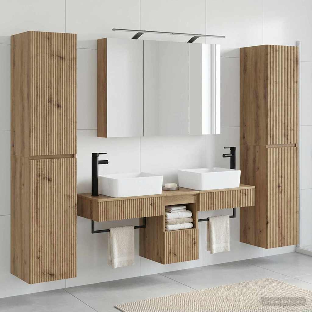 Badkamermeubelset 6 st Artisanaal eiken Bewerkt hout en glas is nu te koop bij PeponiXL, paradijselijk wonen!
