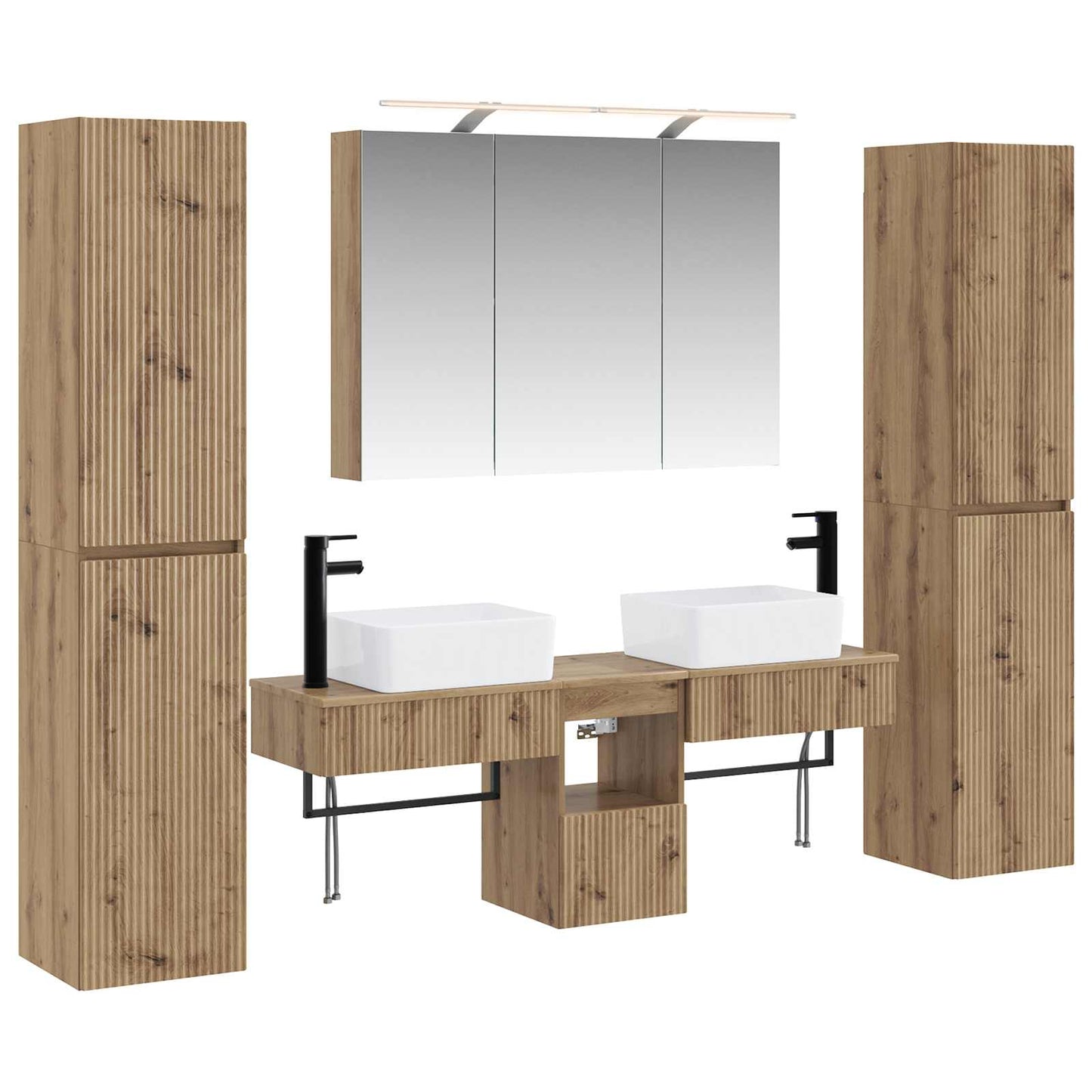 Badkamermeubelset 6 st Artisanaal eiken Bewerkt hout en glas is nu te koop bij PeponiXL, paradijselijk wonen!