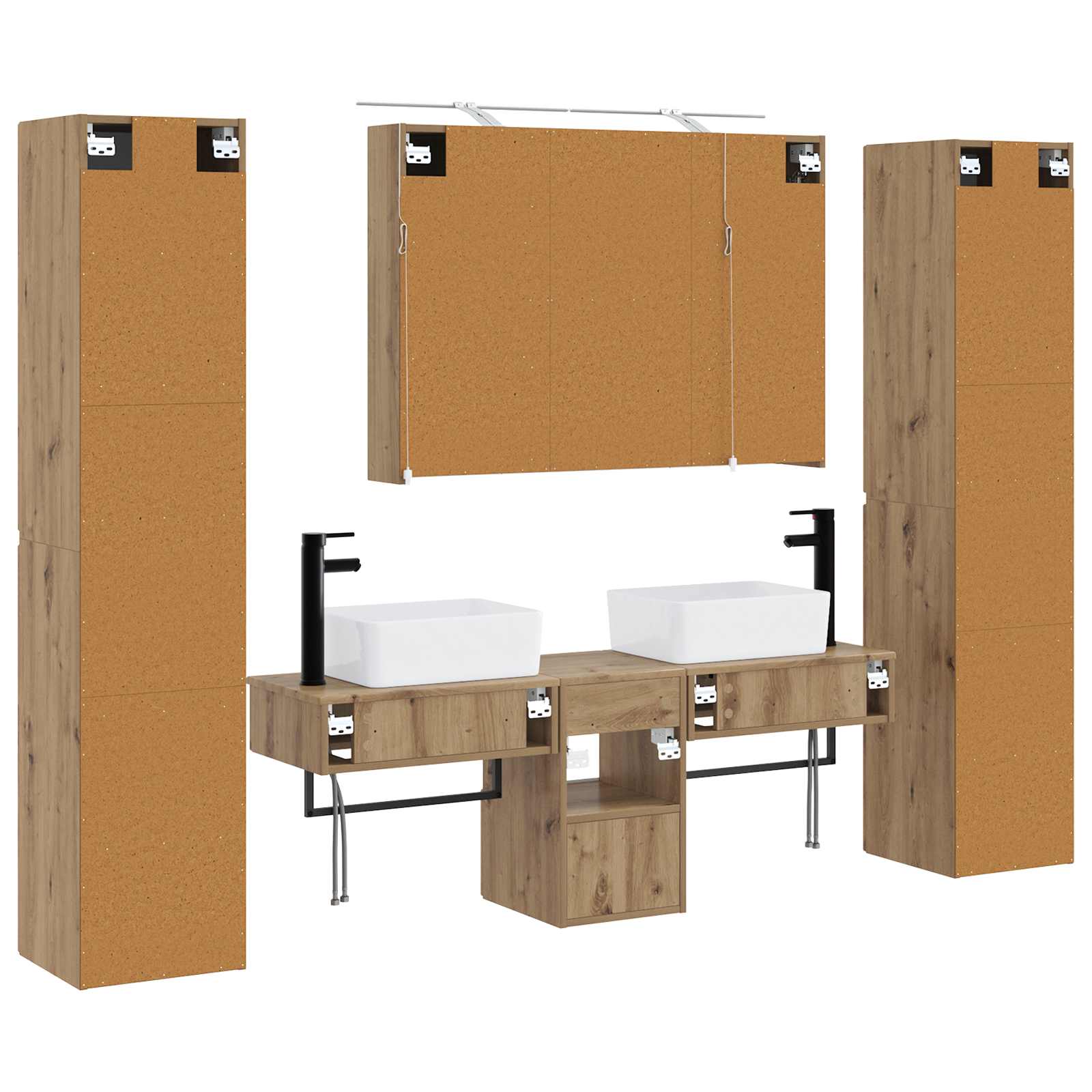 Badkamermeubelset 6 st Artisanaal eiken Bewerkt hout en glas is nu te koop bij PeponiXL, paradijselijk wonen!