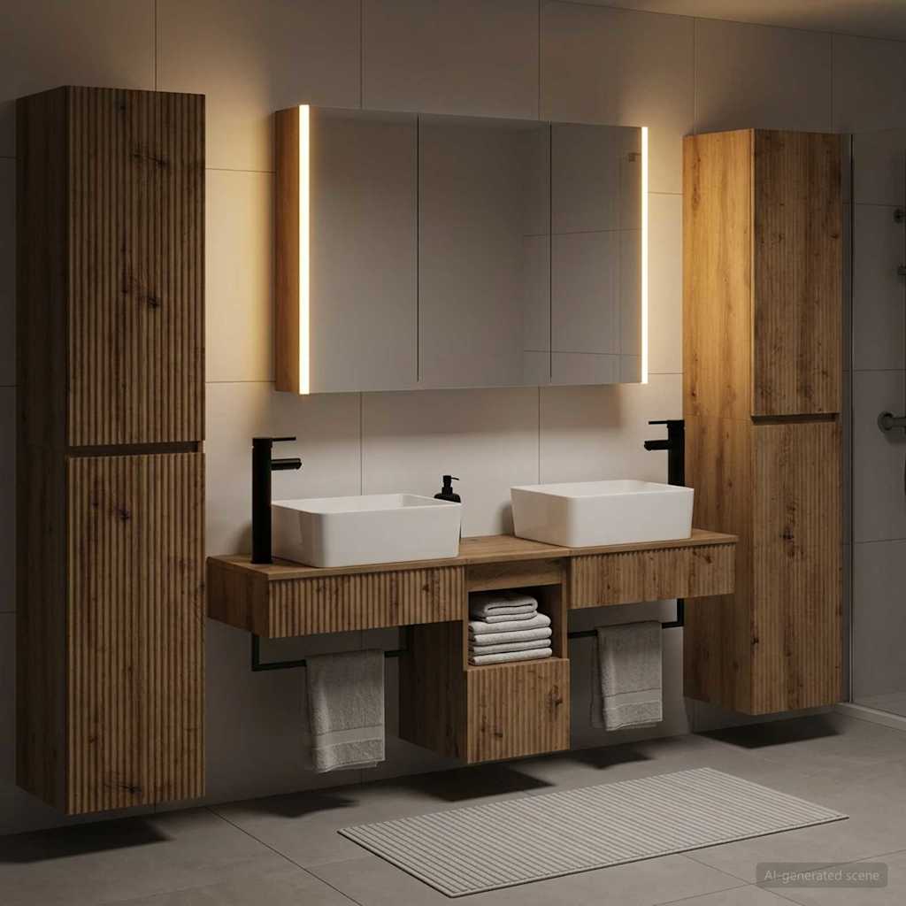 Badkamermeubelset 6 st Artisanaal eiken Bewerkt hout en glas is nu te koop bij PeponiXL, paradijselijk wonen!