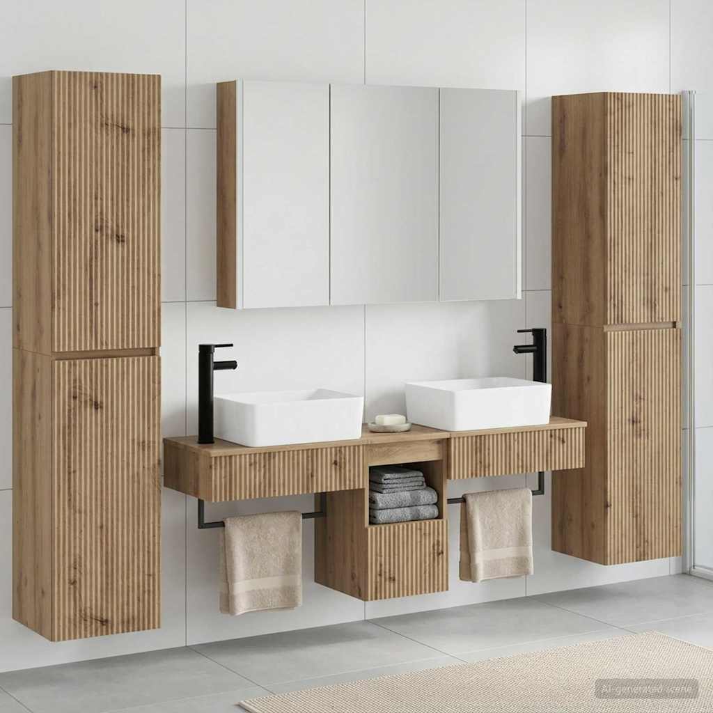 Badkamermeubelset 6 st Artisanaal eiken Bewerkt hout en glas is nu te koop bij PeponiXL, paradijselijk wonen!