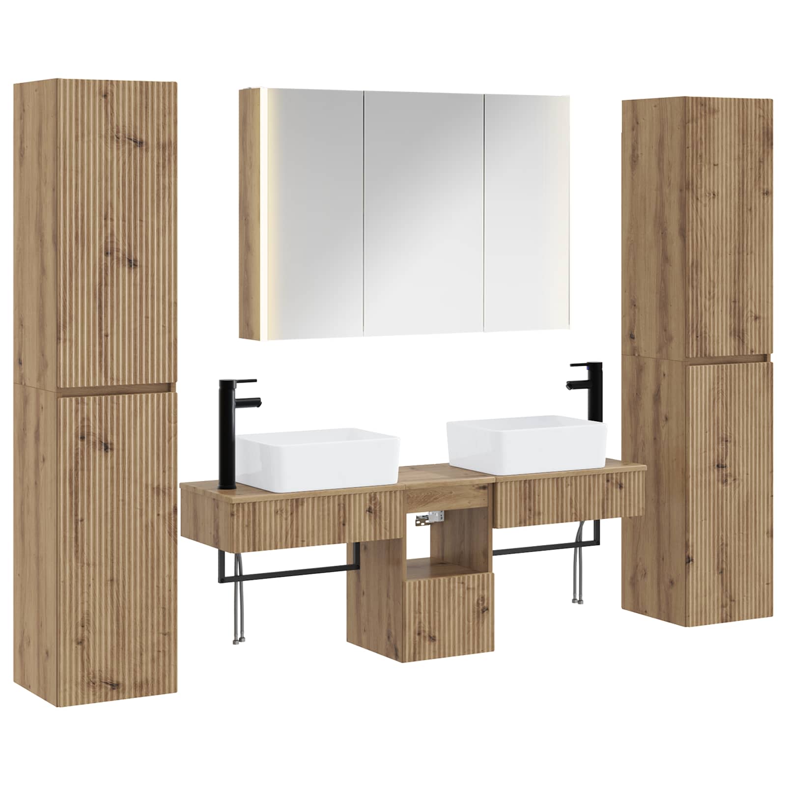 Badkamermeubelset 6 st Artisanaal eiken Bewerkt hout en glas is nu te koop bij PeponiXL, paradijselijk wonen!