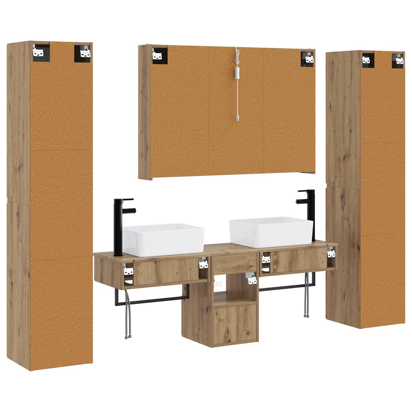 Badkamermeubelset 6 st Artisanaal eiken Bewerkt hout en glas is nu te koop bij PeponiXL, paradijselijk wonen!