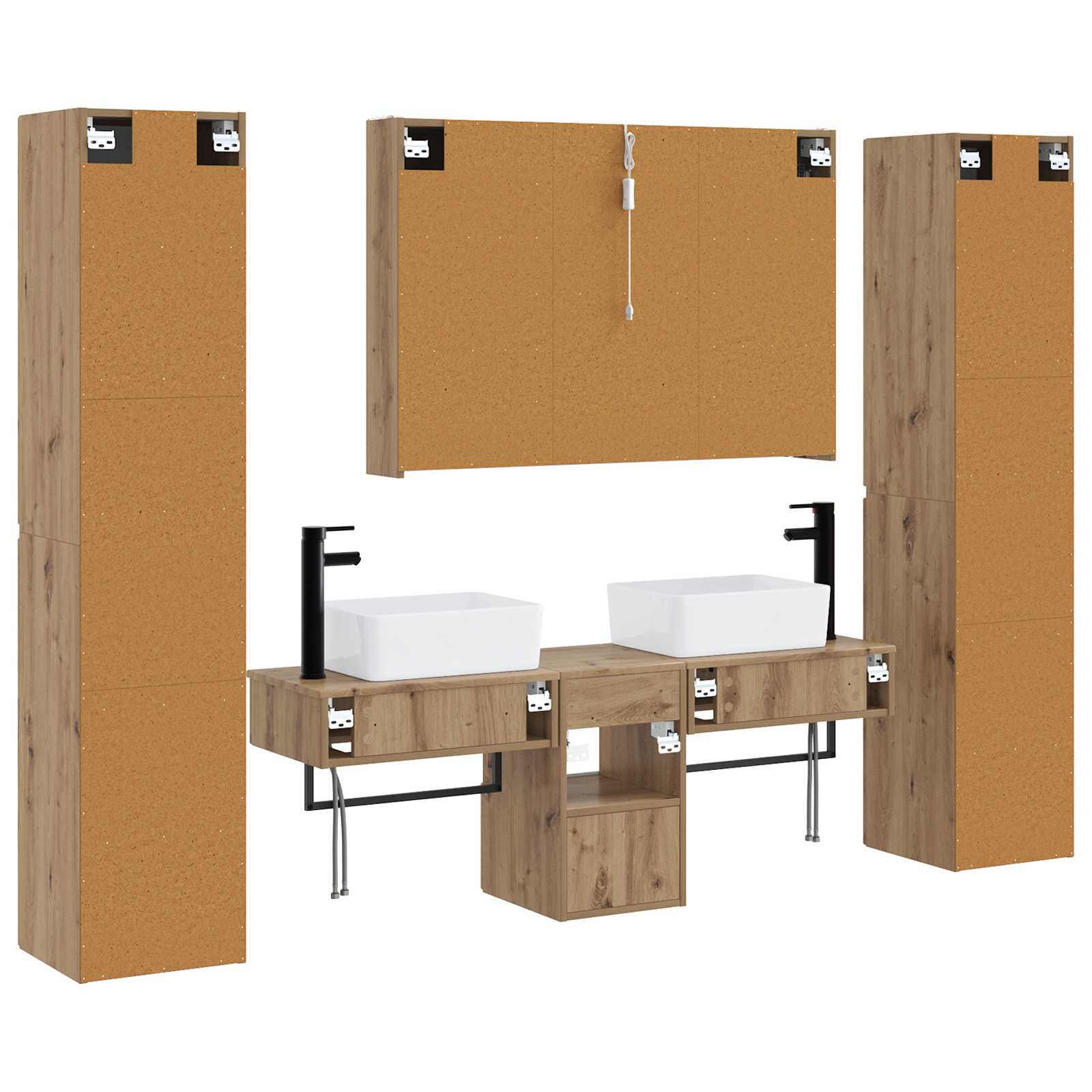 Badkamermeubelset 6 st Artisanaal eiken Bewerkt hout en glas is nu te koop bij PeponiXL, paradijselijk wonen!