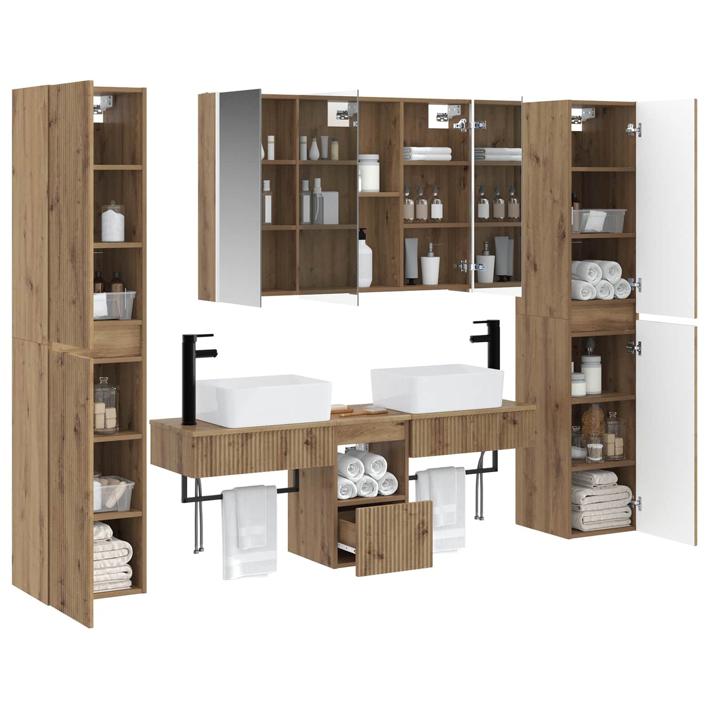 Badkamermeubelset 6 st Artisanaal eiken Bewerkt hout en glas is nu te koop bij PeponiXL, paradijselijk wonen!