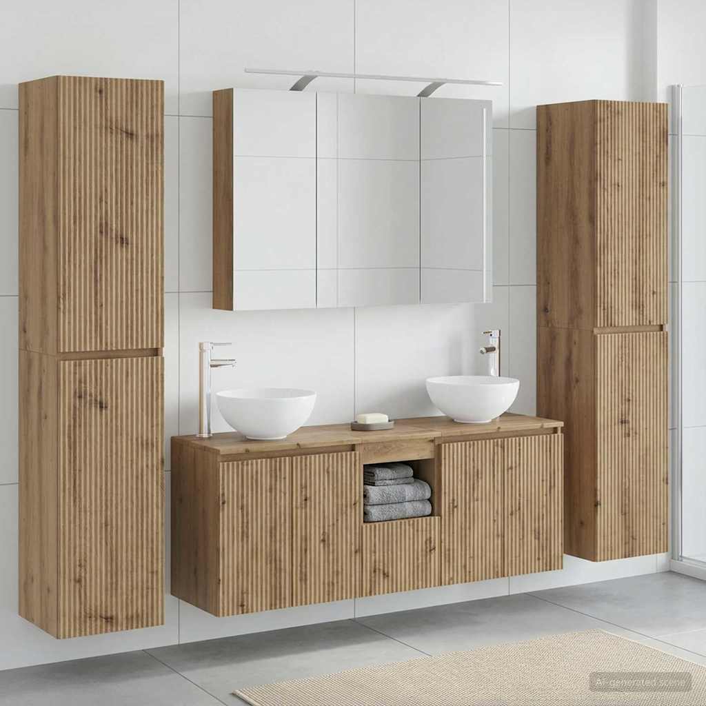 Badkamermeubelset 6 st Artisanaal eiken Bewerkt hout en glas is nu te koop bij PeponiXL, paradijselijk wonen!