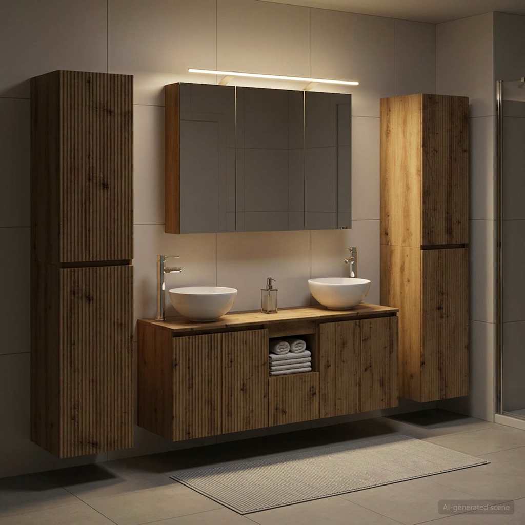 Badkamermeubelset 6 st Artisanaal eiken Bewerkt hout en glas is nu te koop bij PeponiXL, paradijselijk wonen!