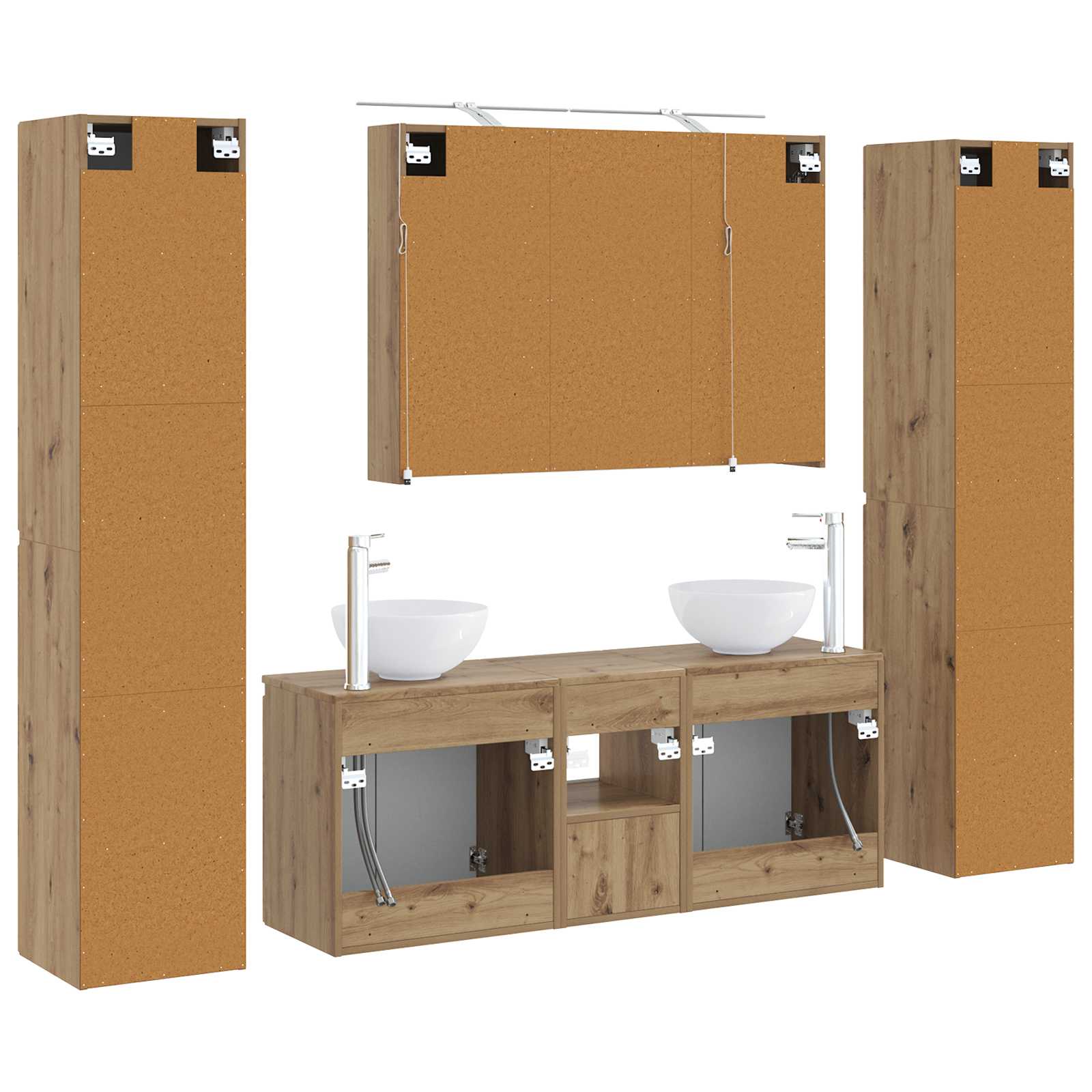 Badkamermeubelset 6 st Artisanaal eiken Bewerkt hout en glas is nu te koop bij PeponiXL, paradijselijk wonen!