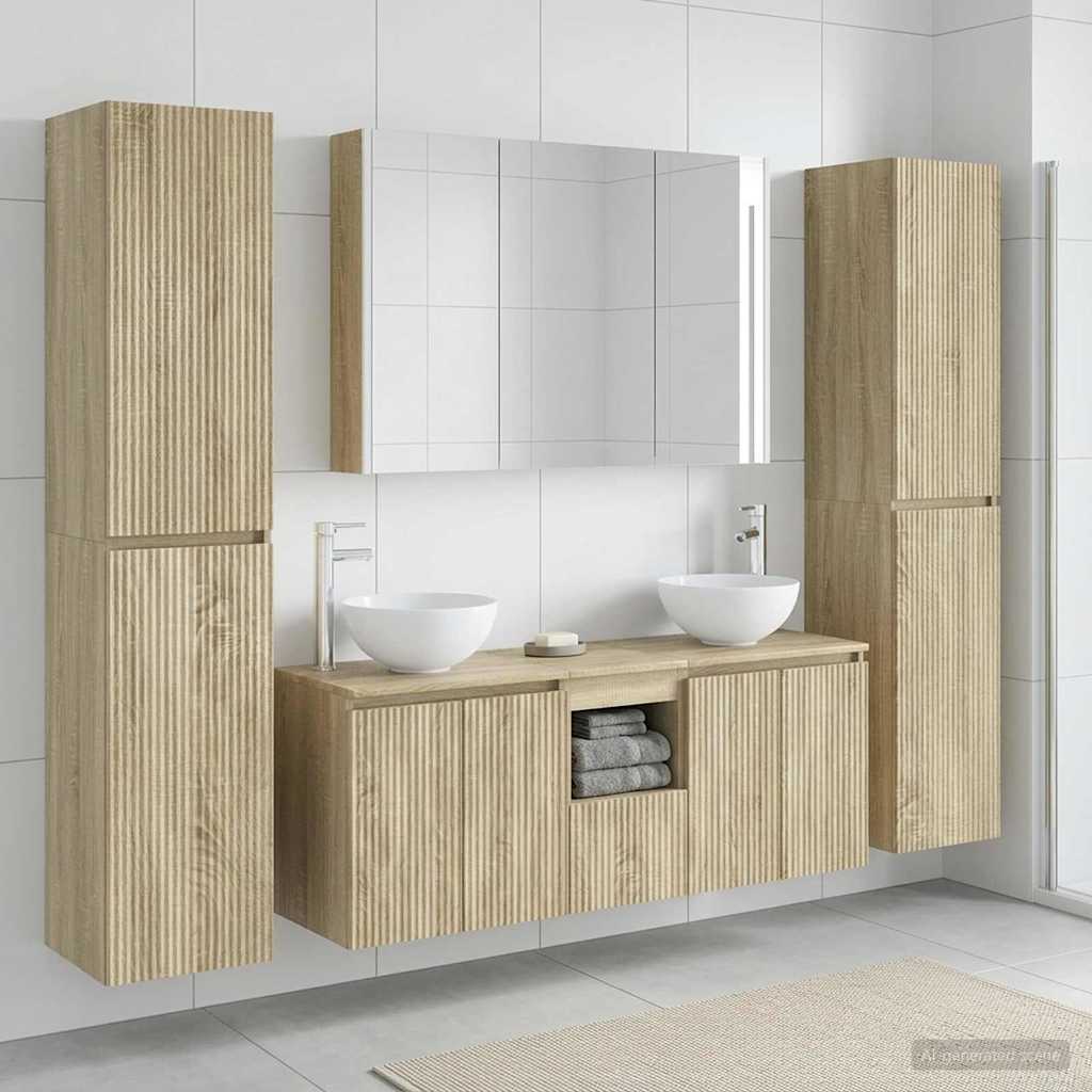 Badkamermeubelset 6 pcs Sonoma Eiken Bewerkt hout en glas is nu te koop bij PeponiXL, paradijselijk wonen!