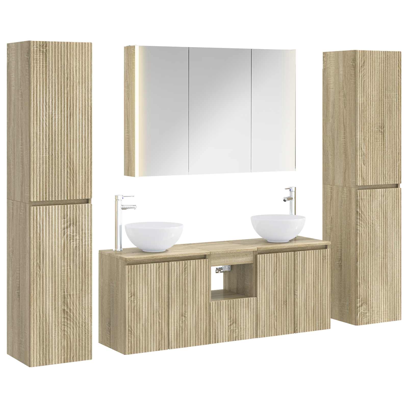 Badkamermeubelset 6 pcs Sonoma Eiken Bewerkt hout en glas is nu te koop bij PeponiXL, paradijselijk wonen!