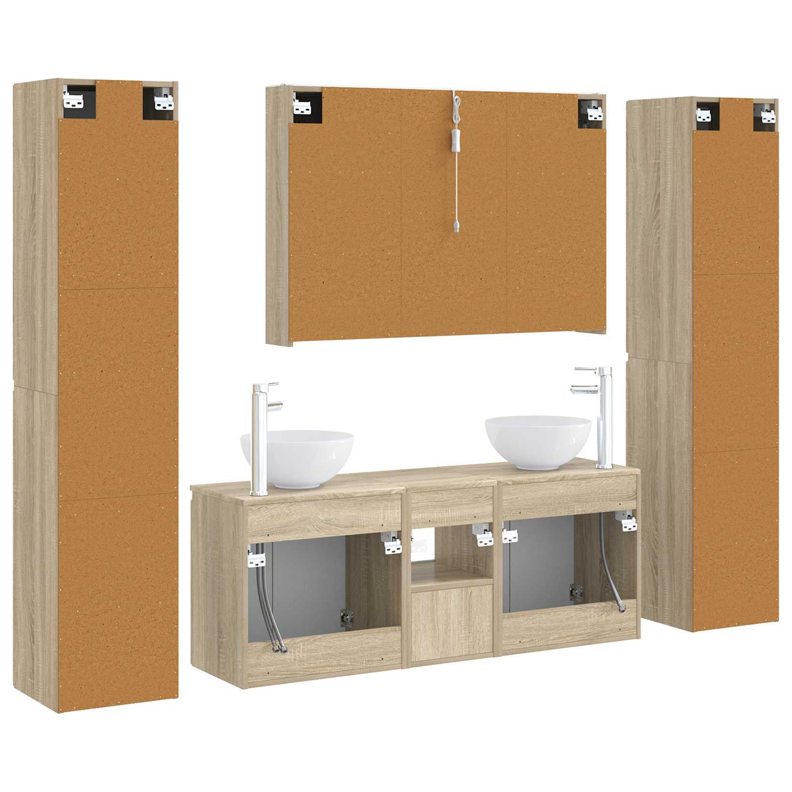 Badkamermeubelset 6 pcs Sonoma Eiken Bewerkt hout en glas is nu te koop bij PeponiXL, paradijselijk wonen!