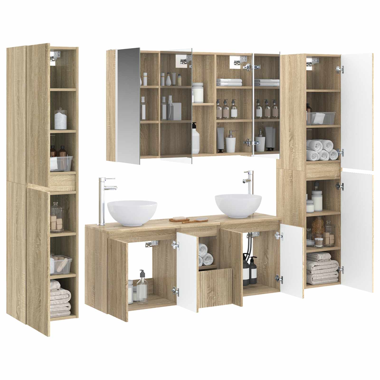 Badkamermeubelset 6 pcs Sonoma Eiken Bewerkt hout en glas is nu te koop bij PeponiXL, paradijselijk wonen!