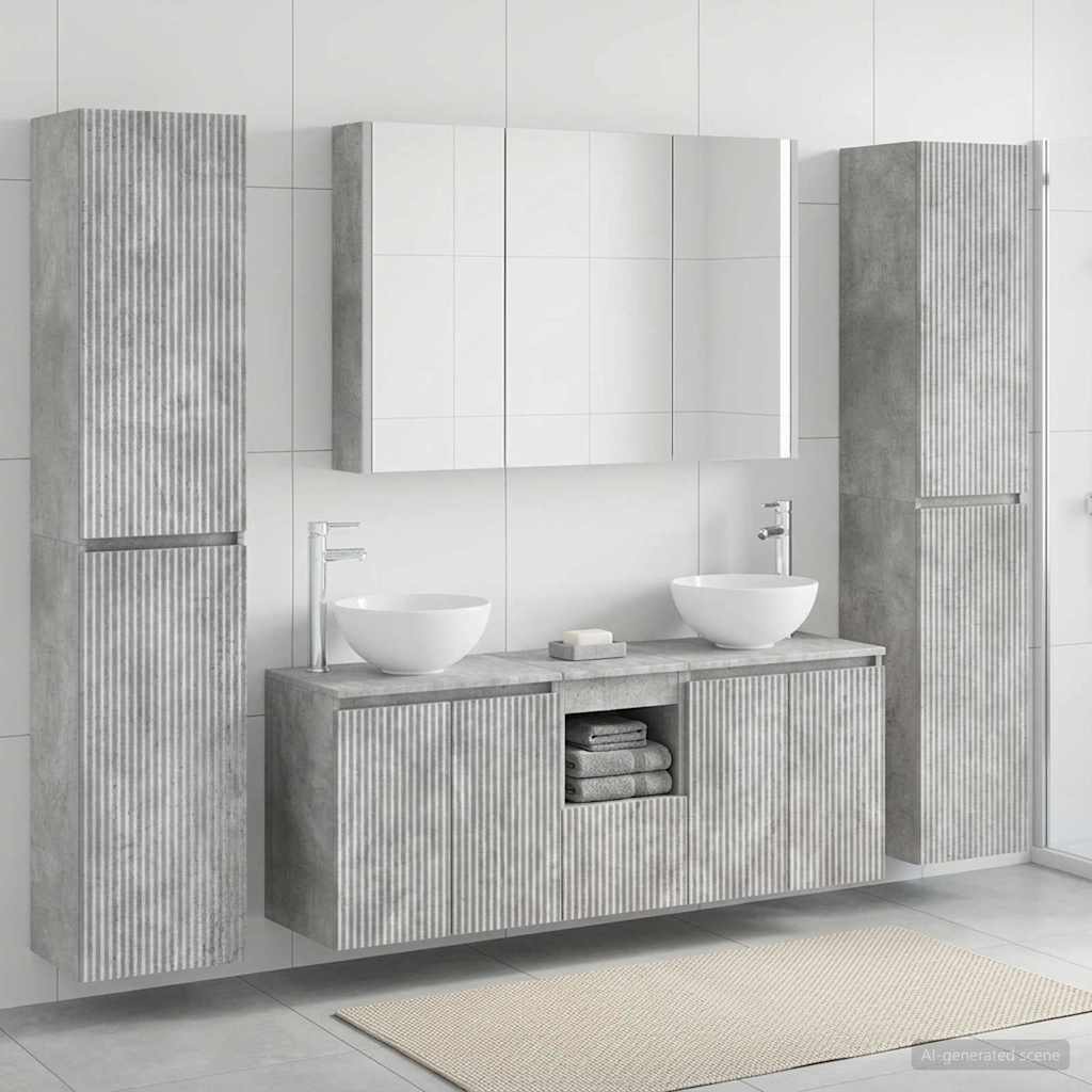 Badkamermeubelset 6 pcs Betongrijs Bewerkt hout en glas is nu te koop bij PeponiXL, paradijselijk wonen!
