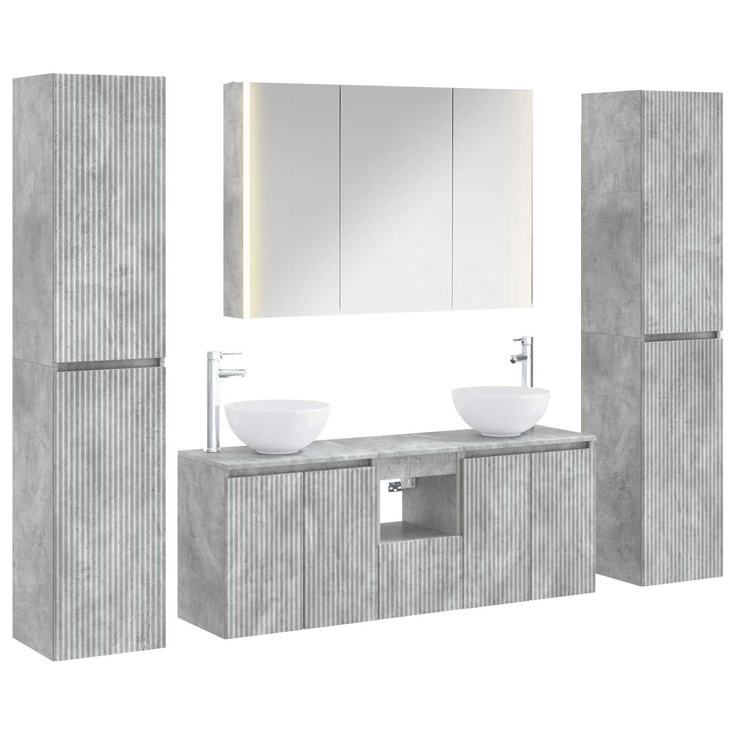 Badkamermeubelset 6 pcs Betongrijs Bewerkt hout en glas is nu te koop bij PeponiXL, paradijselijk wonen!