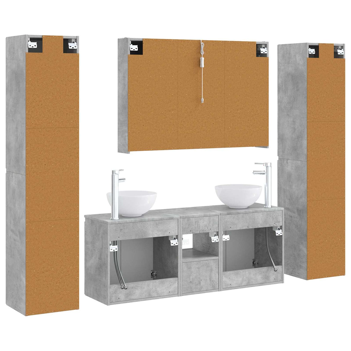 Badkamermeubelset 6 pcs Betongrijs Bewerkt hout en glas is nu te koop bij PeponiXL, paradijselijk wonen!