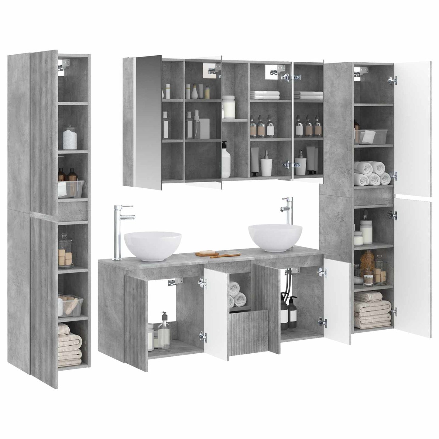 Badkamermeubelset 6 pcs Betongrijs Bewerkt hout en glas is nu te koop bij PeponiXL, paradijselijk wonen!
